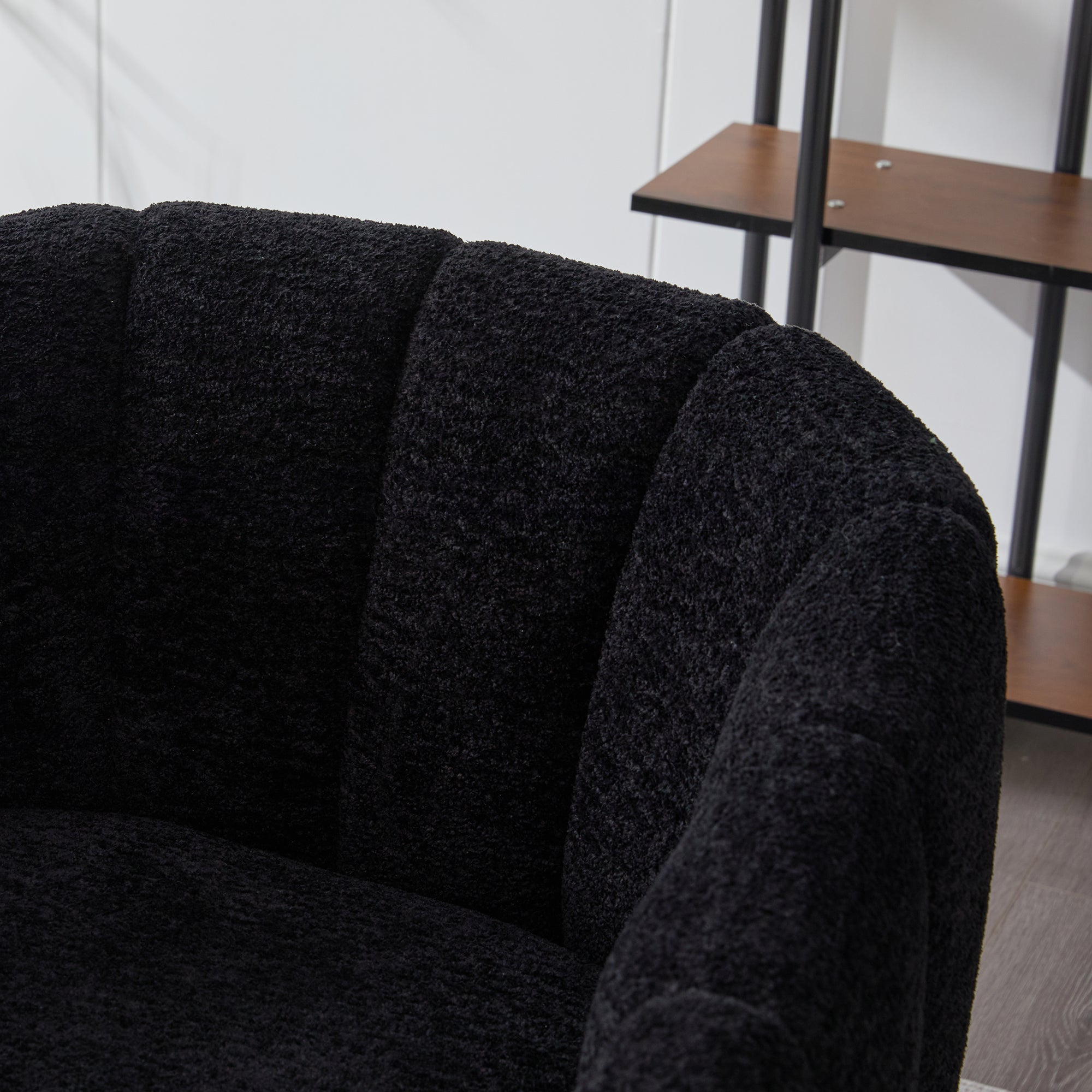 Channel Tufted Chenille Vanity Barrel Accent Chair with Metal Legs