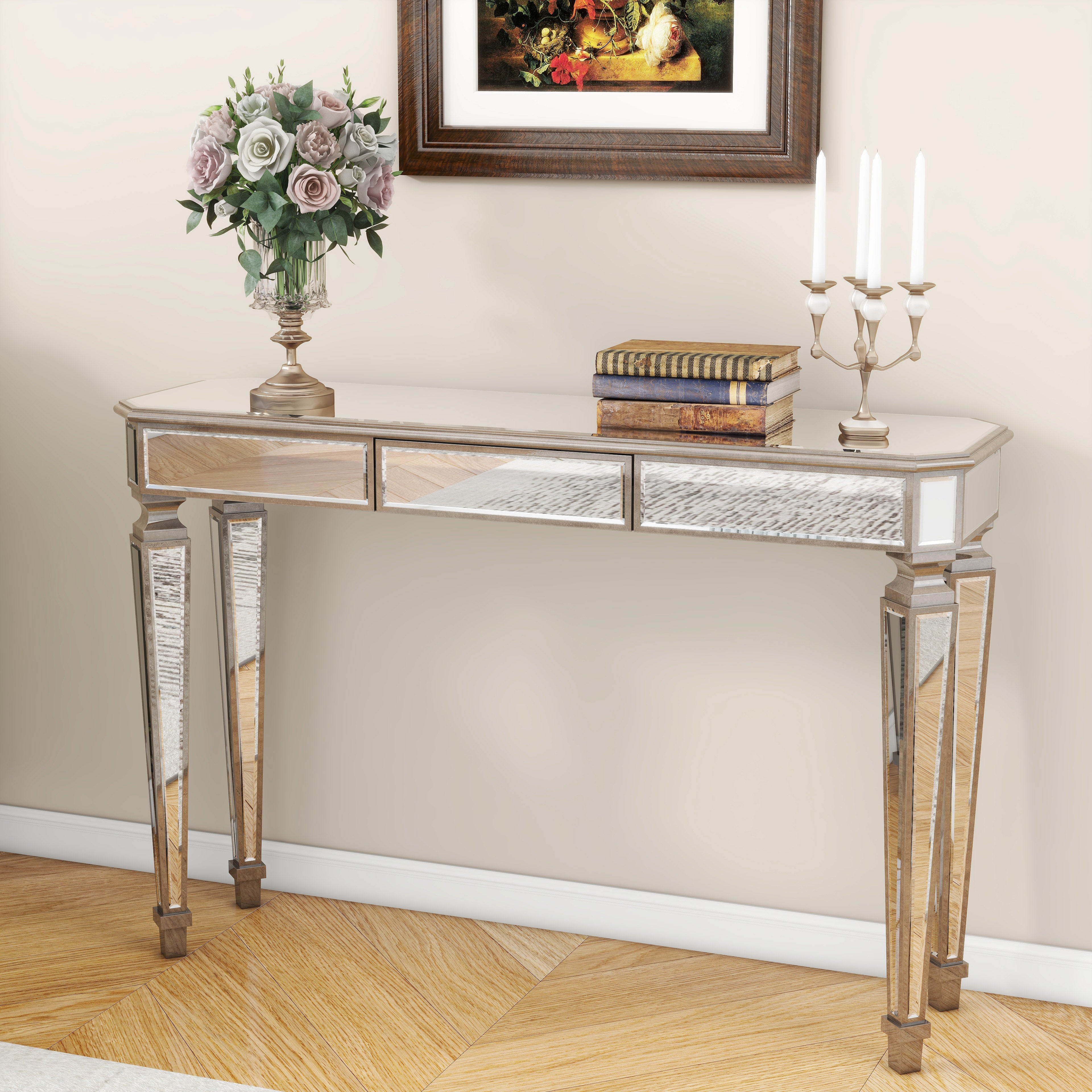 Mirror Console Table with 3 Drawers