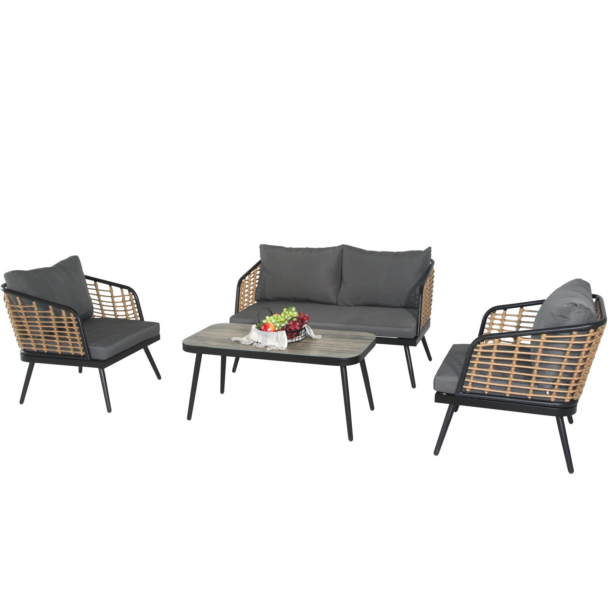 4-Piece Patio Set with Coffee Table, Loveseat and 2 Single Sofas