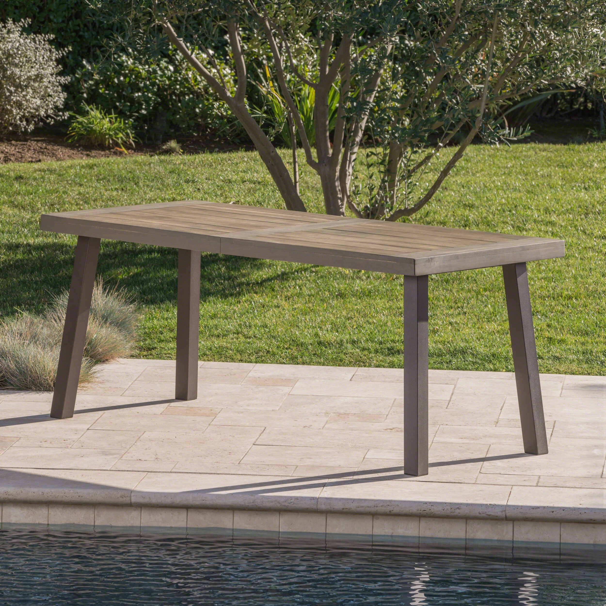 Della Outdoor Acacia Wood Dining Table with Metal Legs