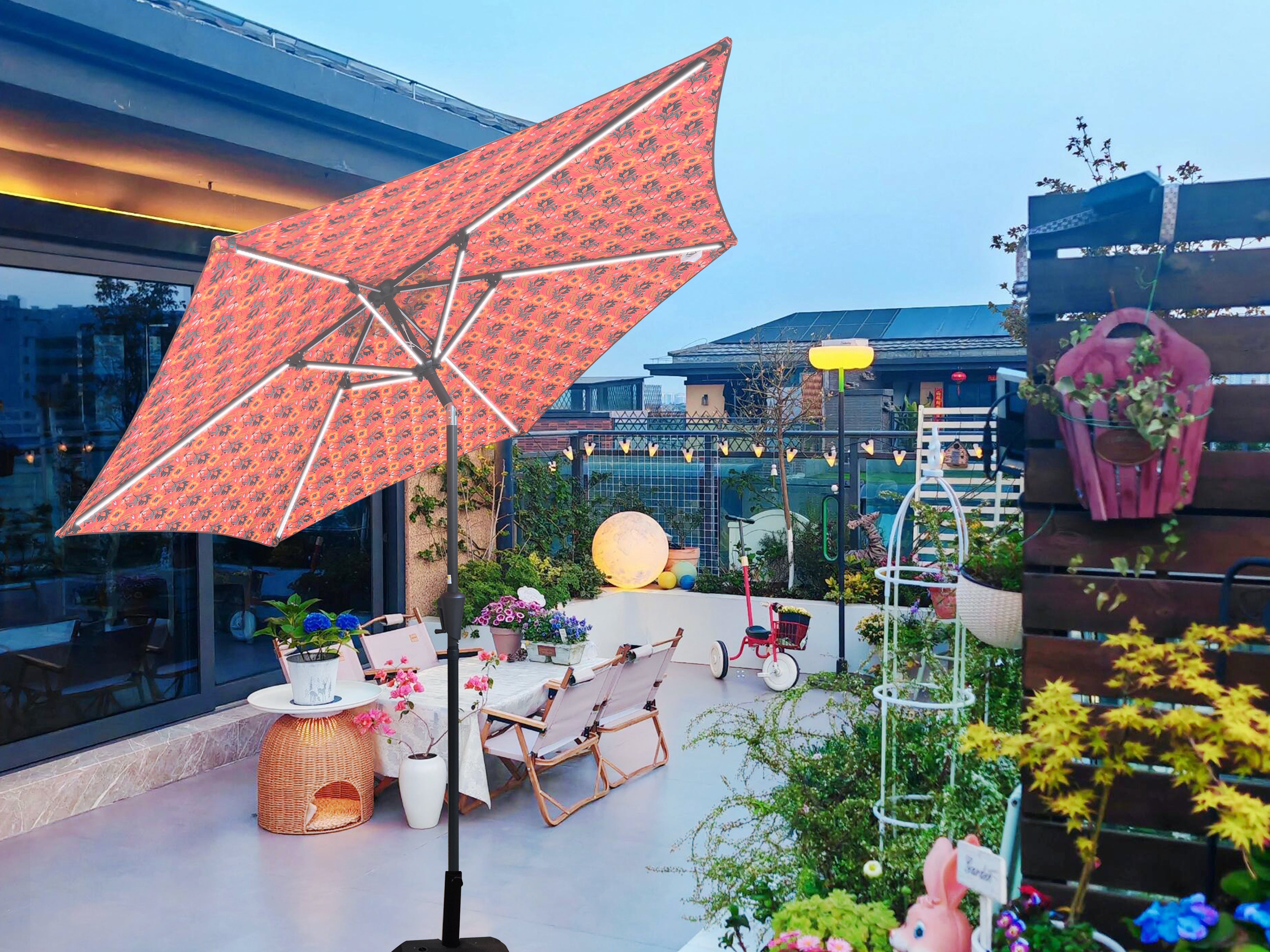 Parasol 9' Patio Umbrella with Lights