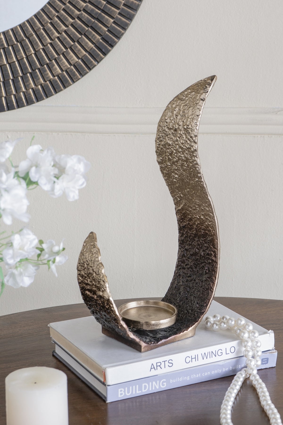 Sculptural Metal Pillar Holder With Ombre Gold And Bronze Finish
