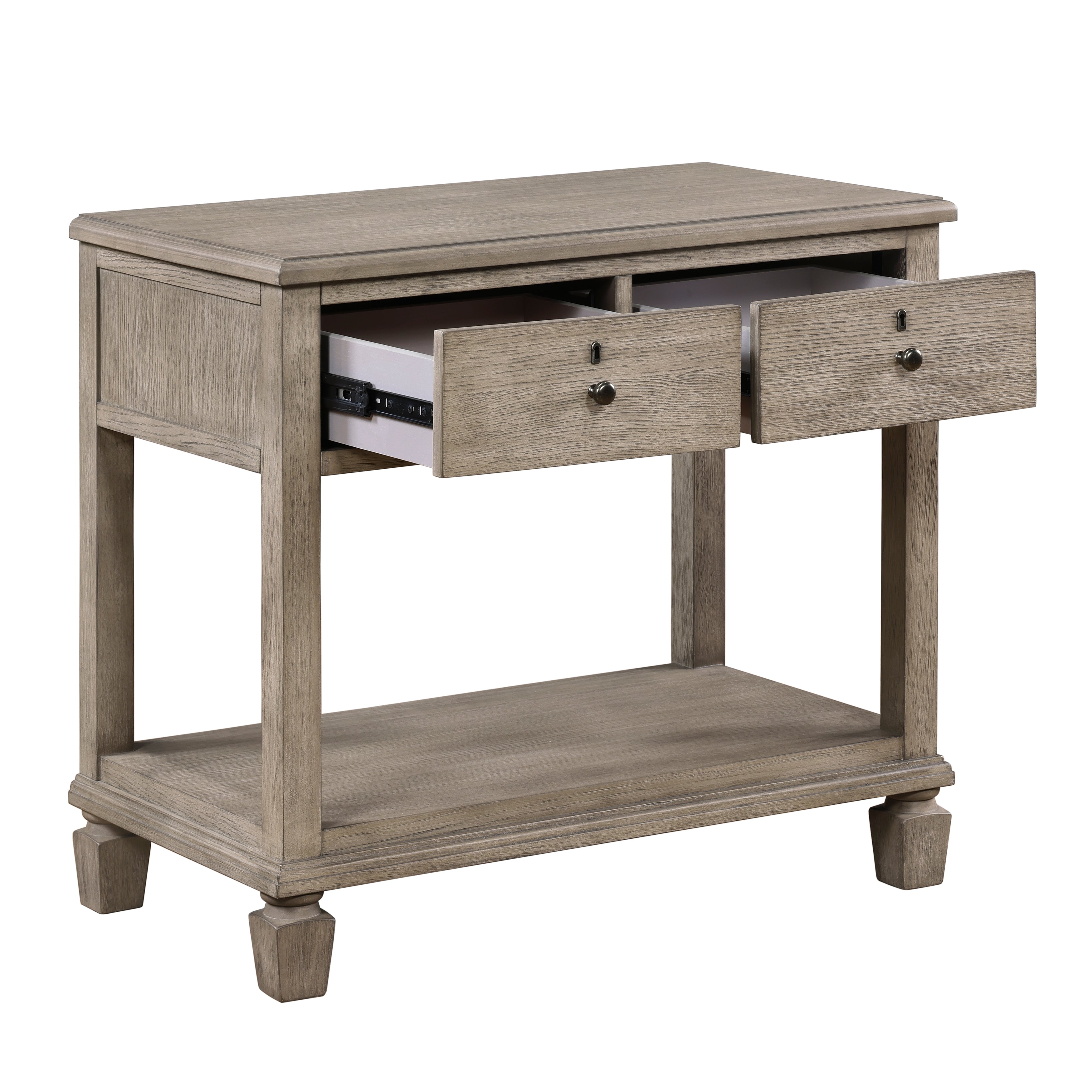 2-Drawer Nightstand with Open Bottom Shelf