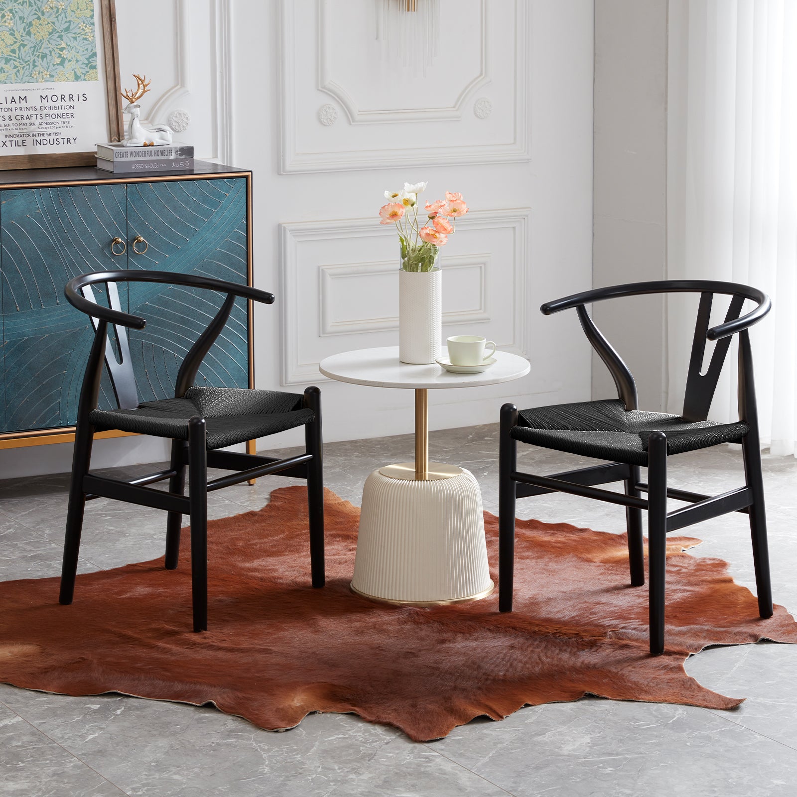 Wishbone Dining Chairs with Woven Seat, Set of 2