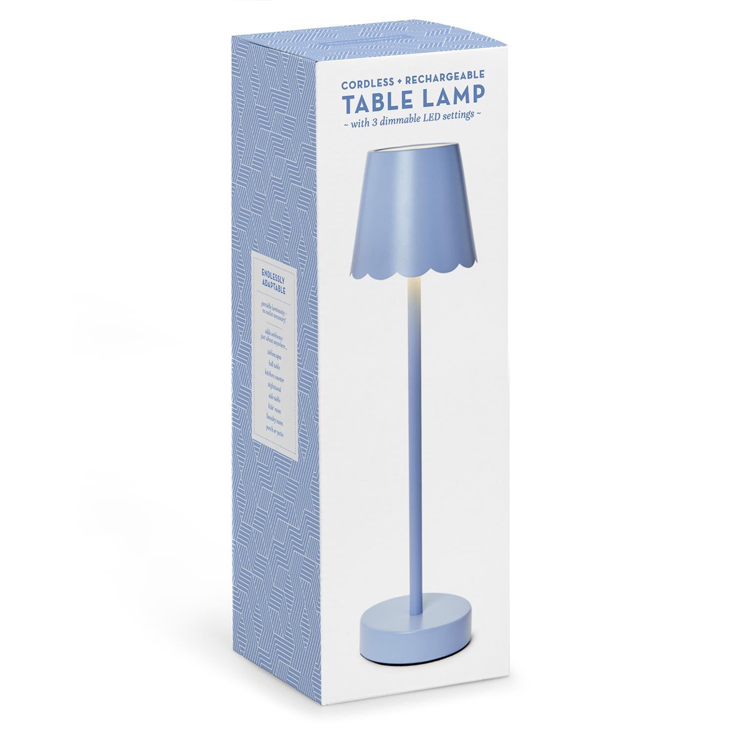 Blue LED Portable Cordless Table Lamp with Scalloped Edge Shade in Gift Box