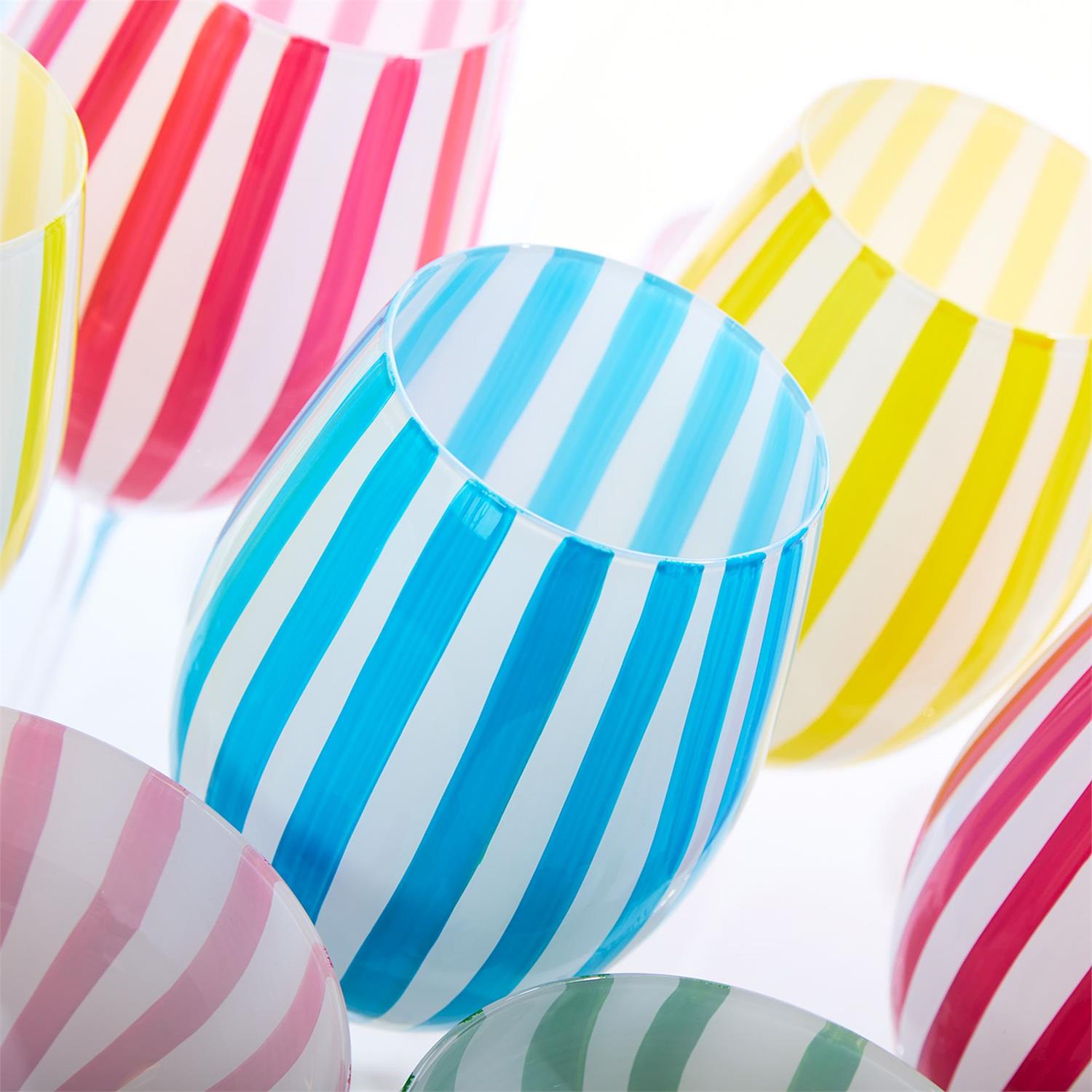 Stripe Hand-Painted Stemmed Wine Glasses Incl 4 Colors, Set of 4