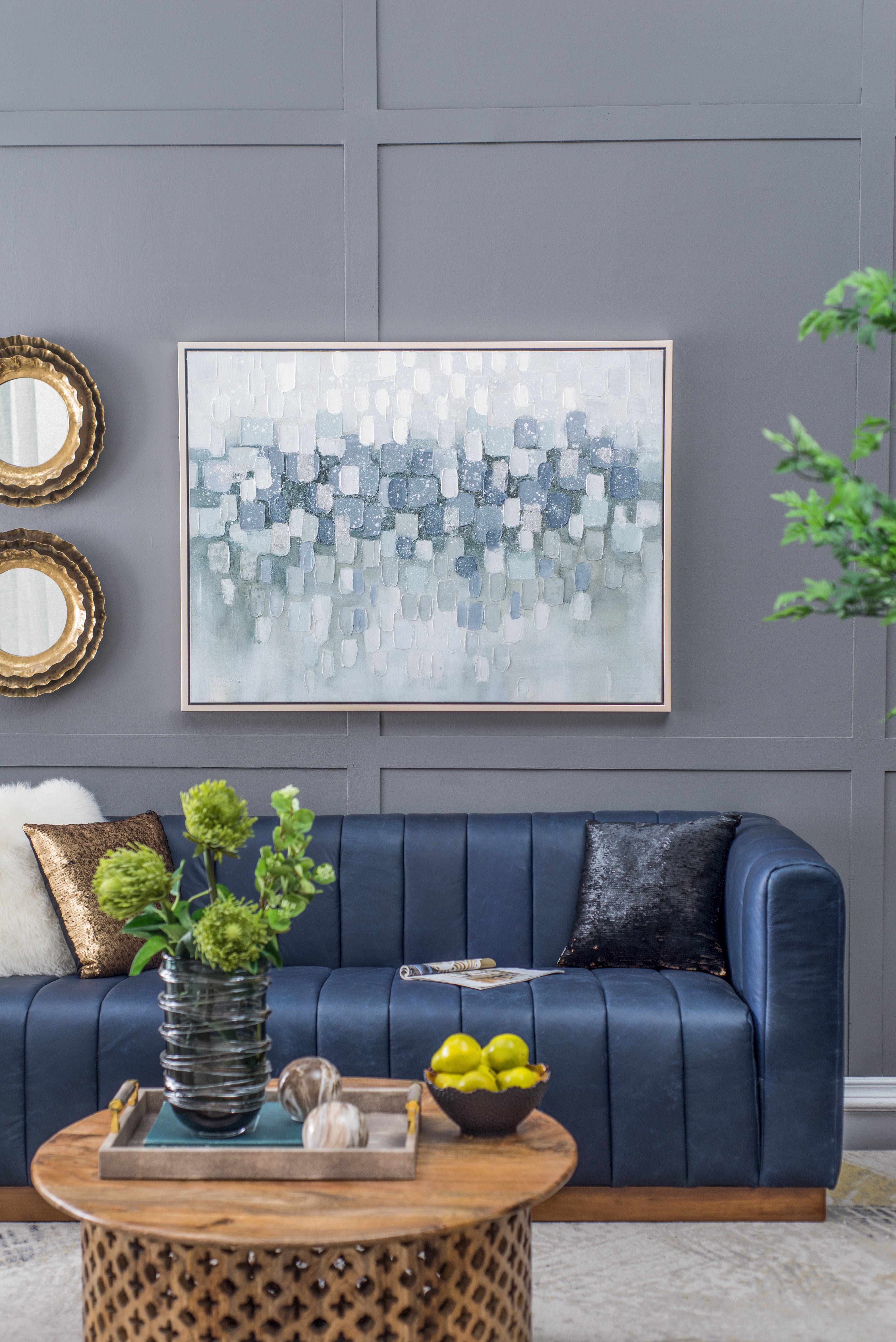 Landscape Gray and Silver Oil Painting in Frame