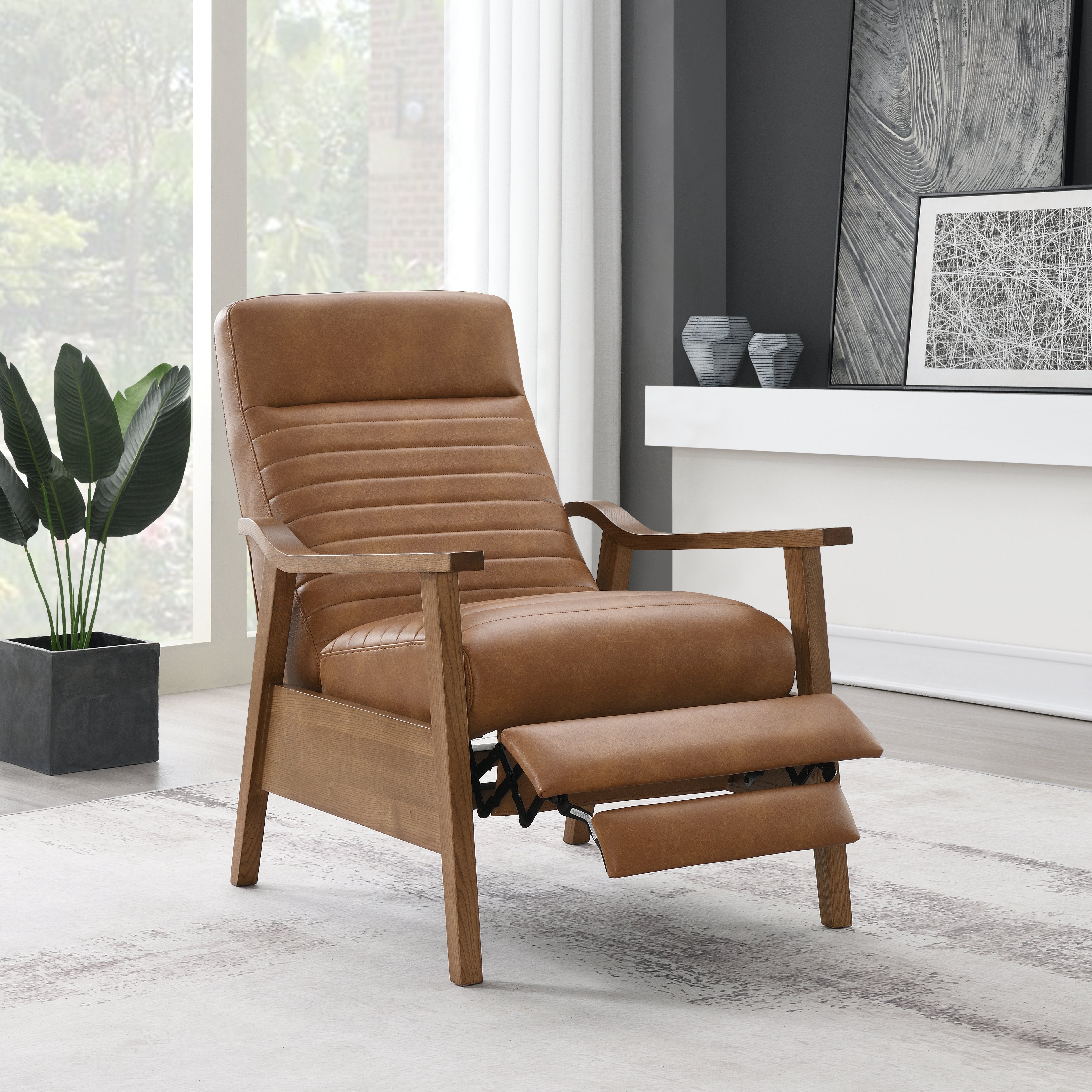 Asher Faux Leather Push Back Recliner with Wooden Arms