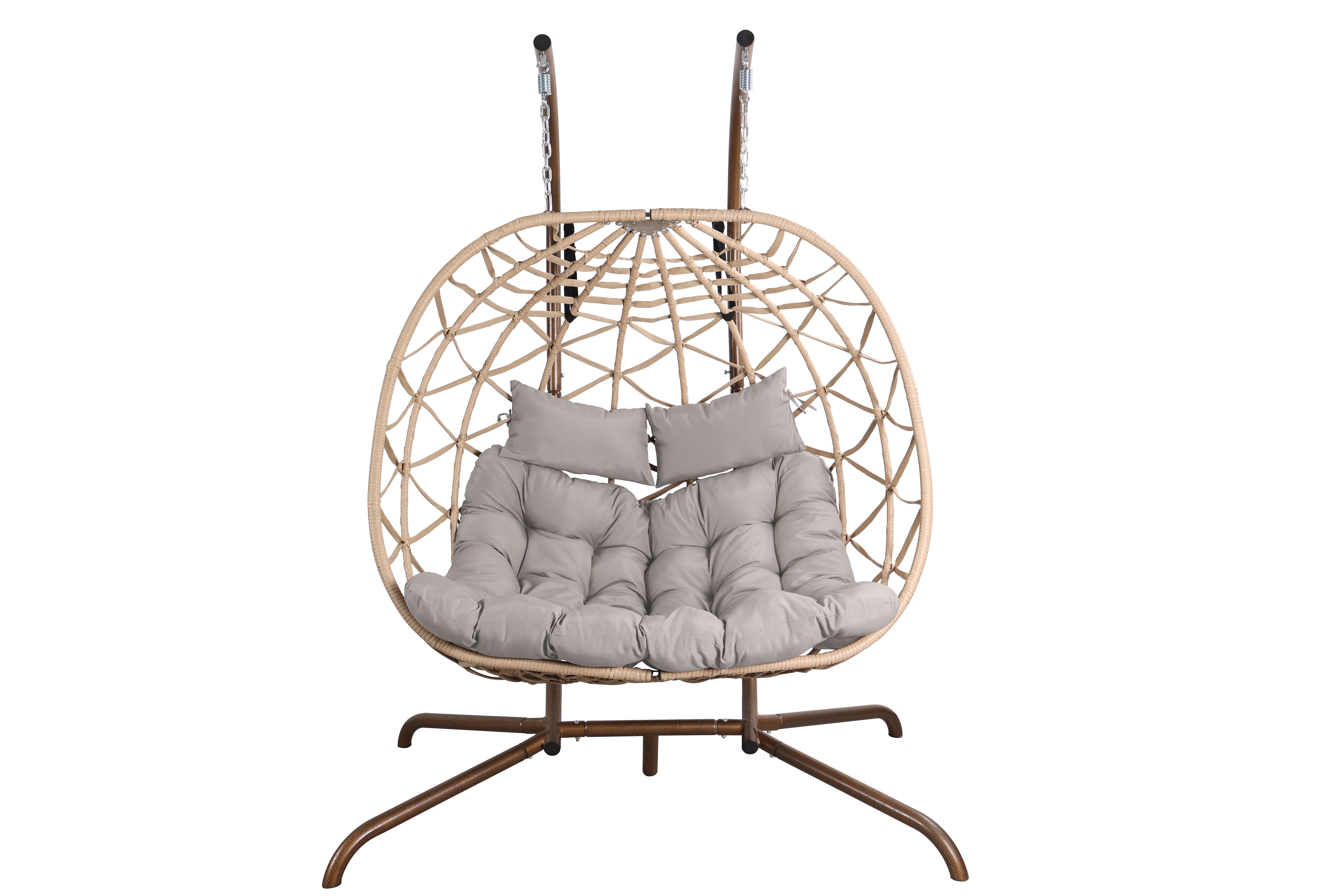 Shimmers Outdoor Rattan Egg Swing Chair with Stand, Thick Cushions and Pillow