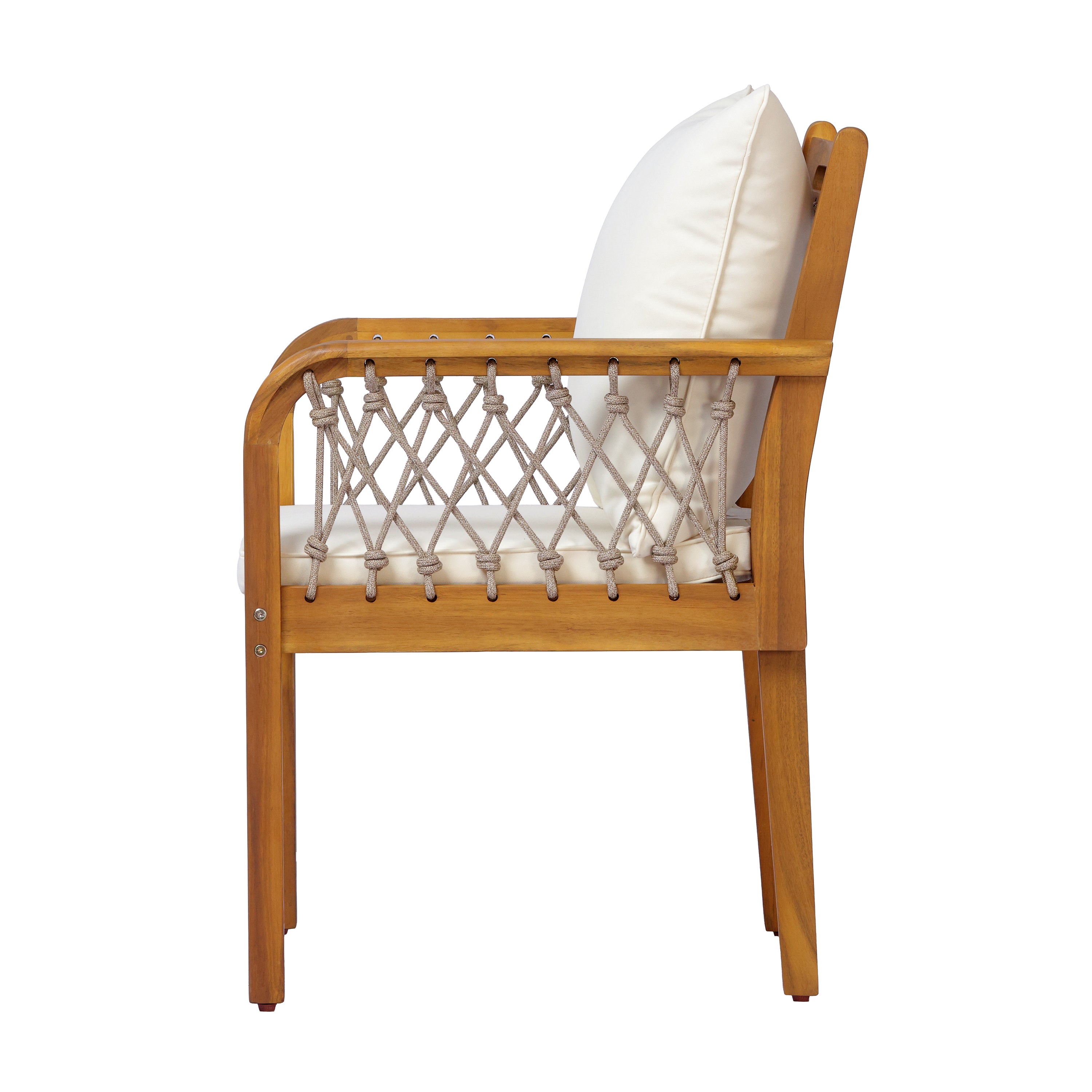 7-Piece Outdoor Acacia Wood Dining Set with Rope-Woven Armchairs