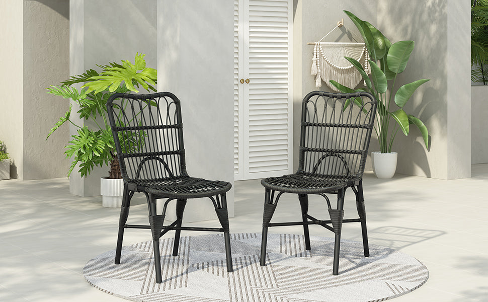 Outdoor Rattan Patio Dining Chairs, Set of 2