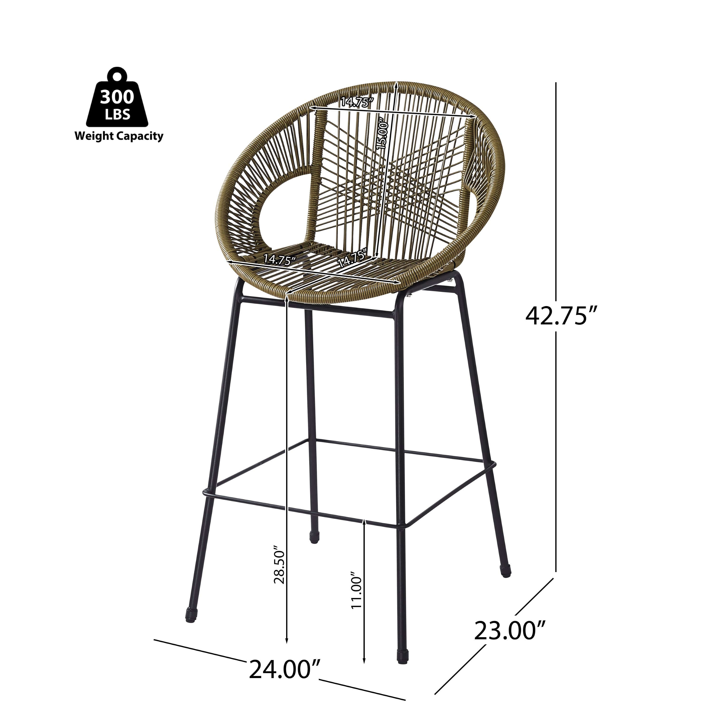 Entwined Outdoor Bar Stool with Ergonomic Design and Footrest, Set of 2