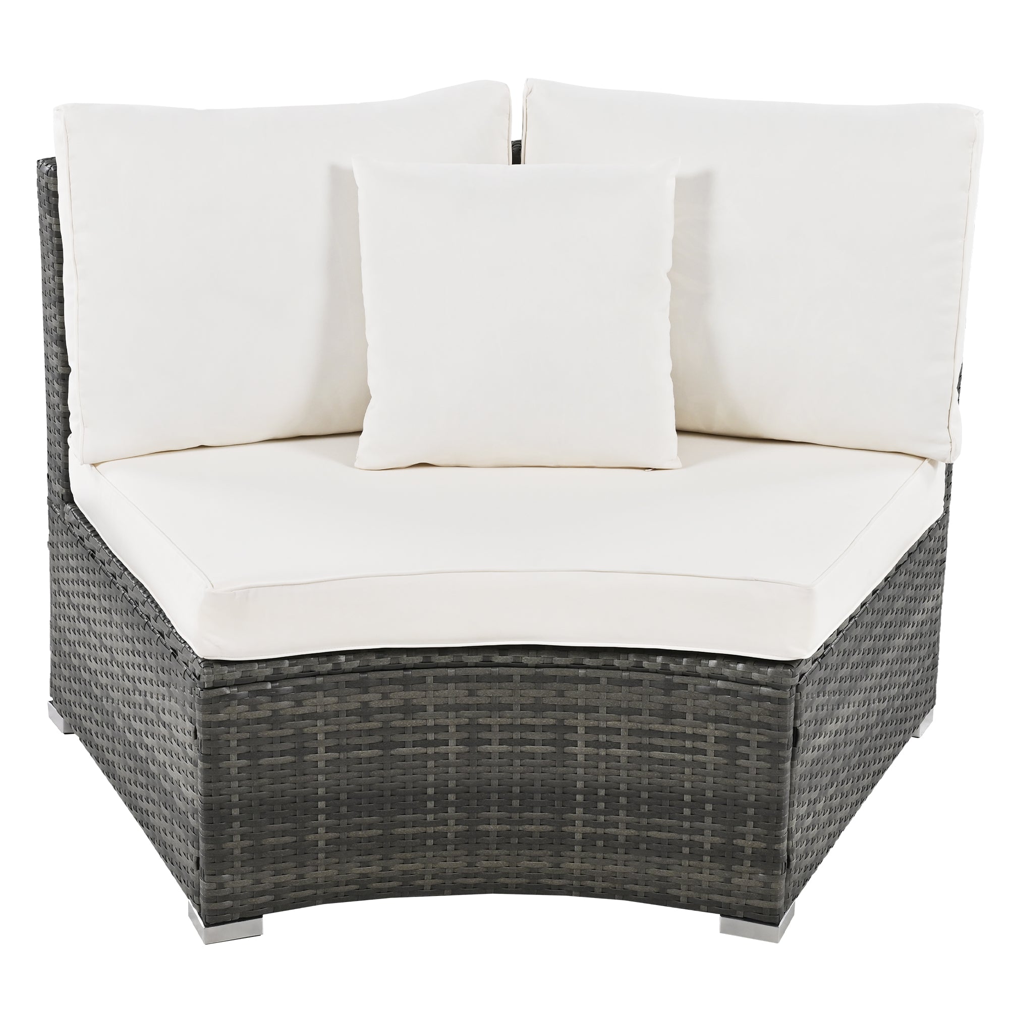9-Piece Outdoor Circular Sofa Set with Tempered Glass Coffee Table and 6 Pillows