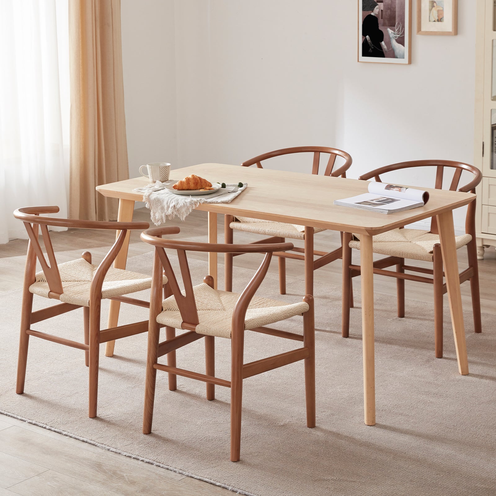Wishbone Dining Chairs with Woven Seat, Set of 2