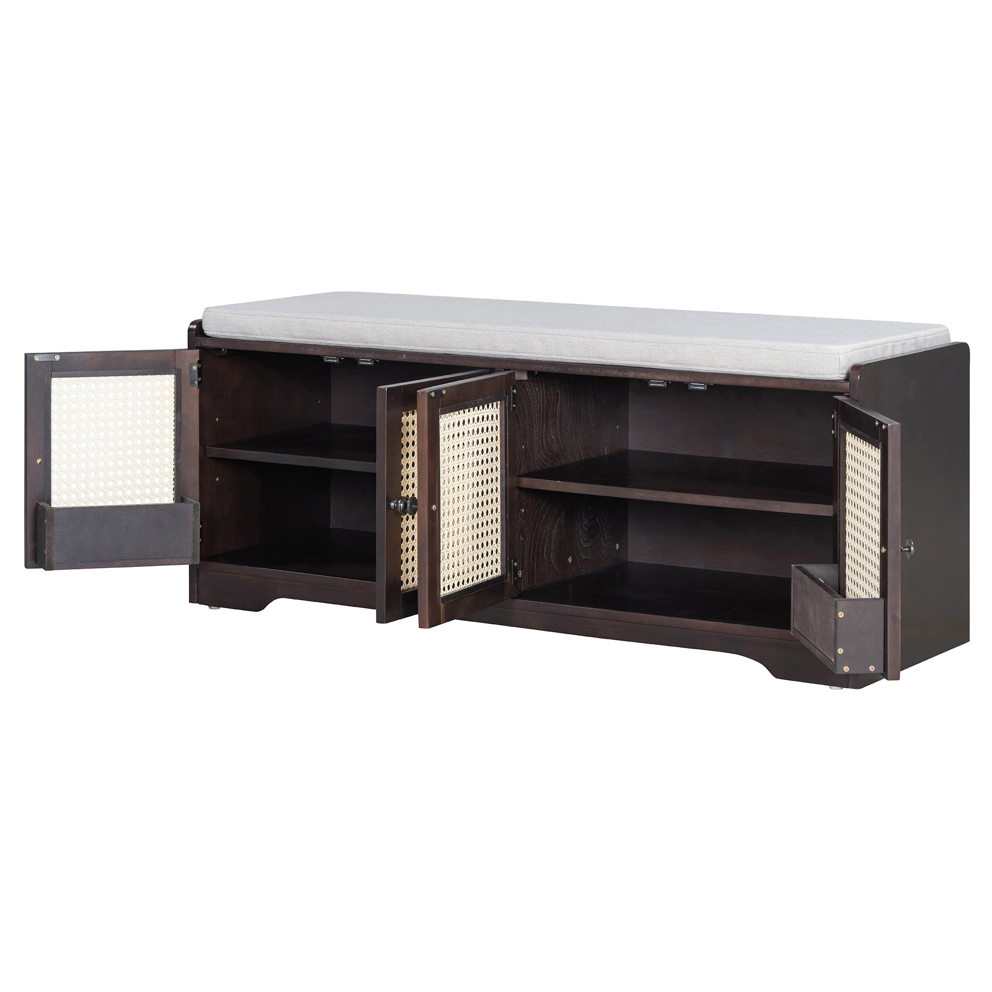 Storage Bench with Rattan Doors