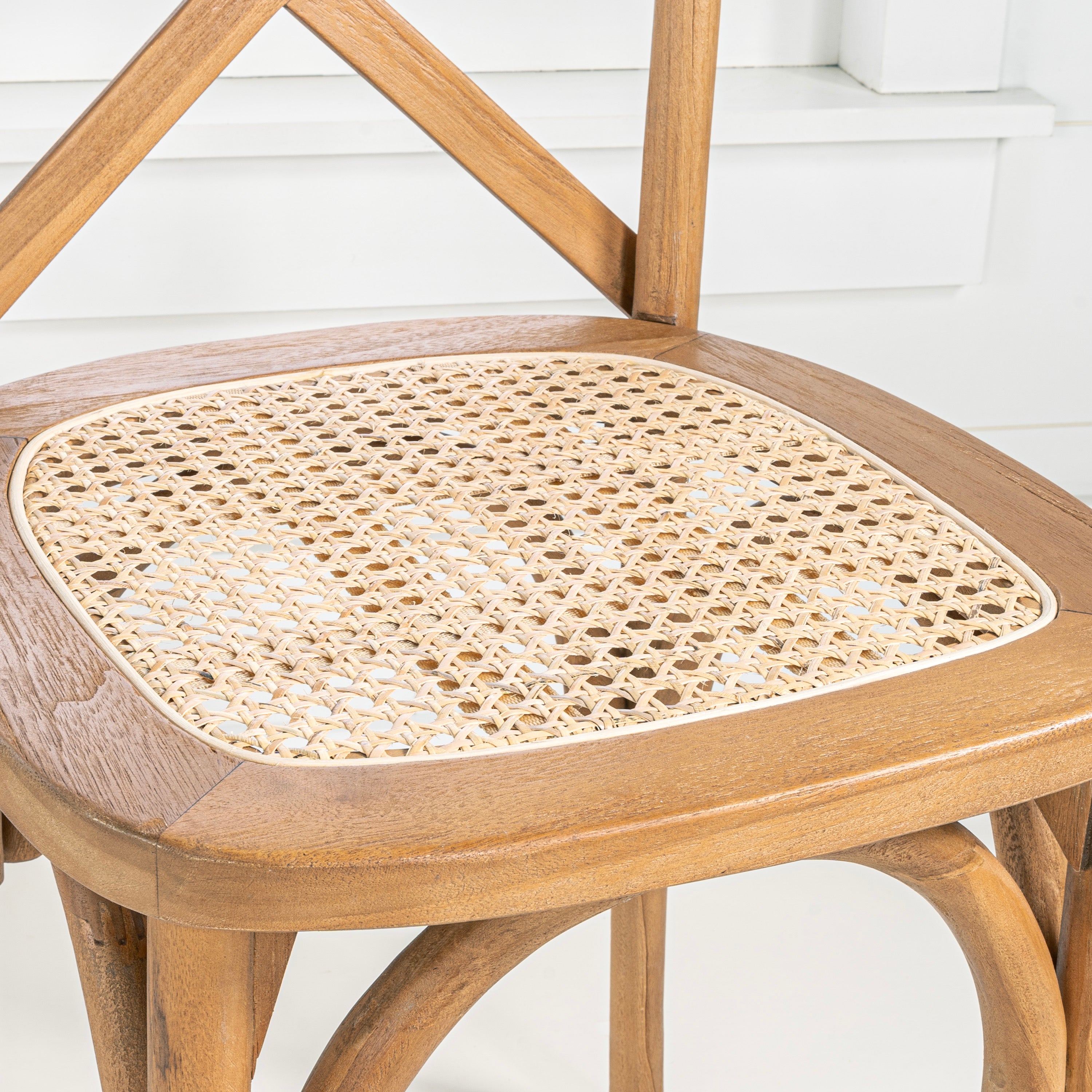 Cassis X-Back Wood Rattan Dining Chair, Set of 2