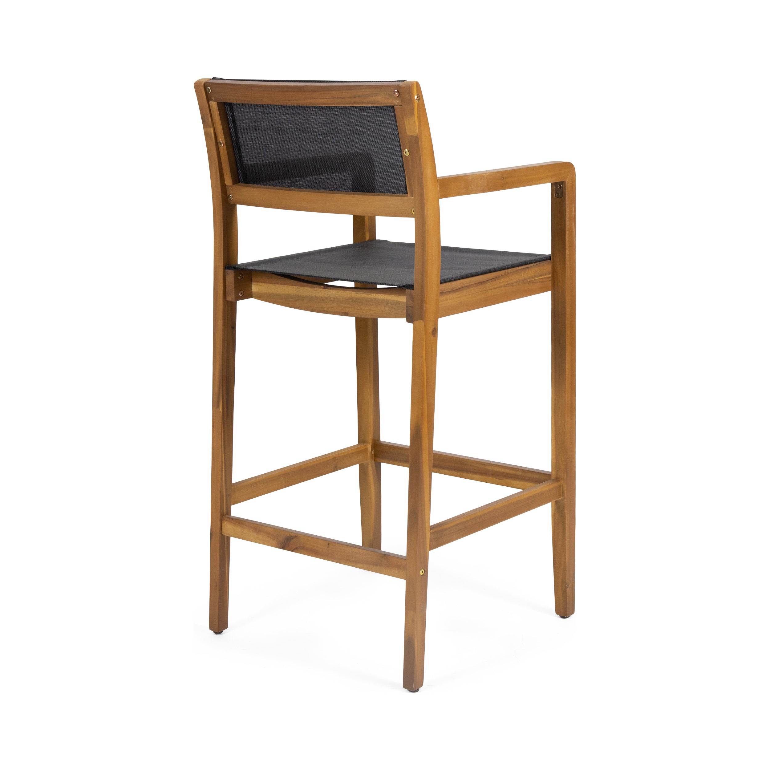 Santana Outdoor Acacia Wood Barstools With Outdoor Mesh, Set of 2