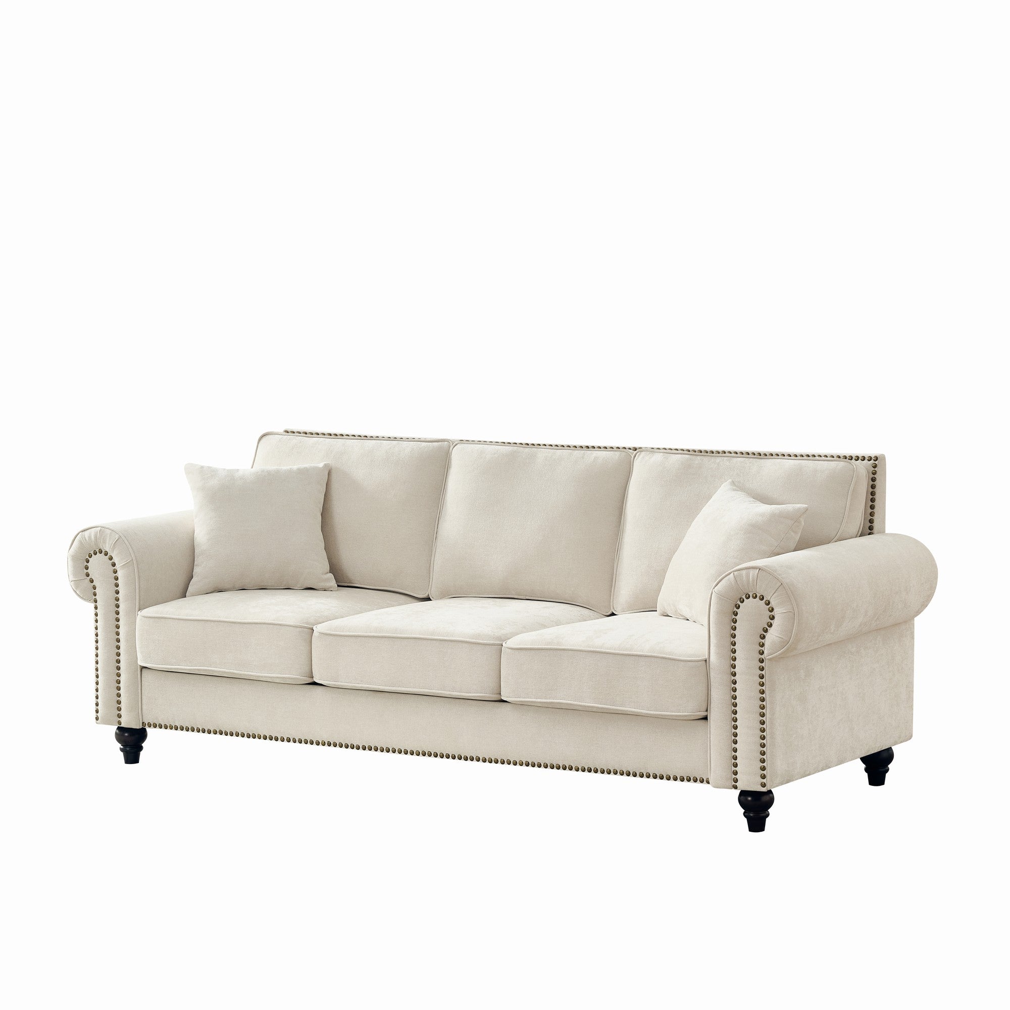 Modern 86" 3-Seater Sofa with Tufted Upholstery, Rolled Arms, and Nailhead Trim