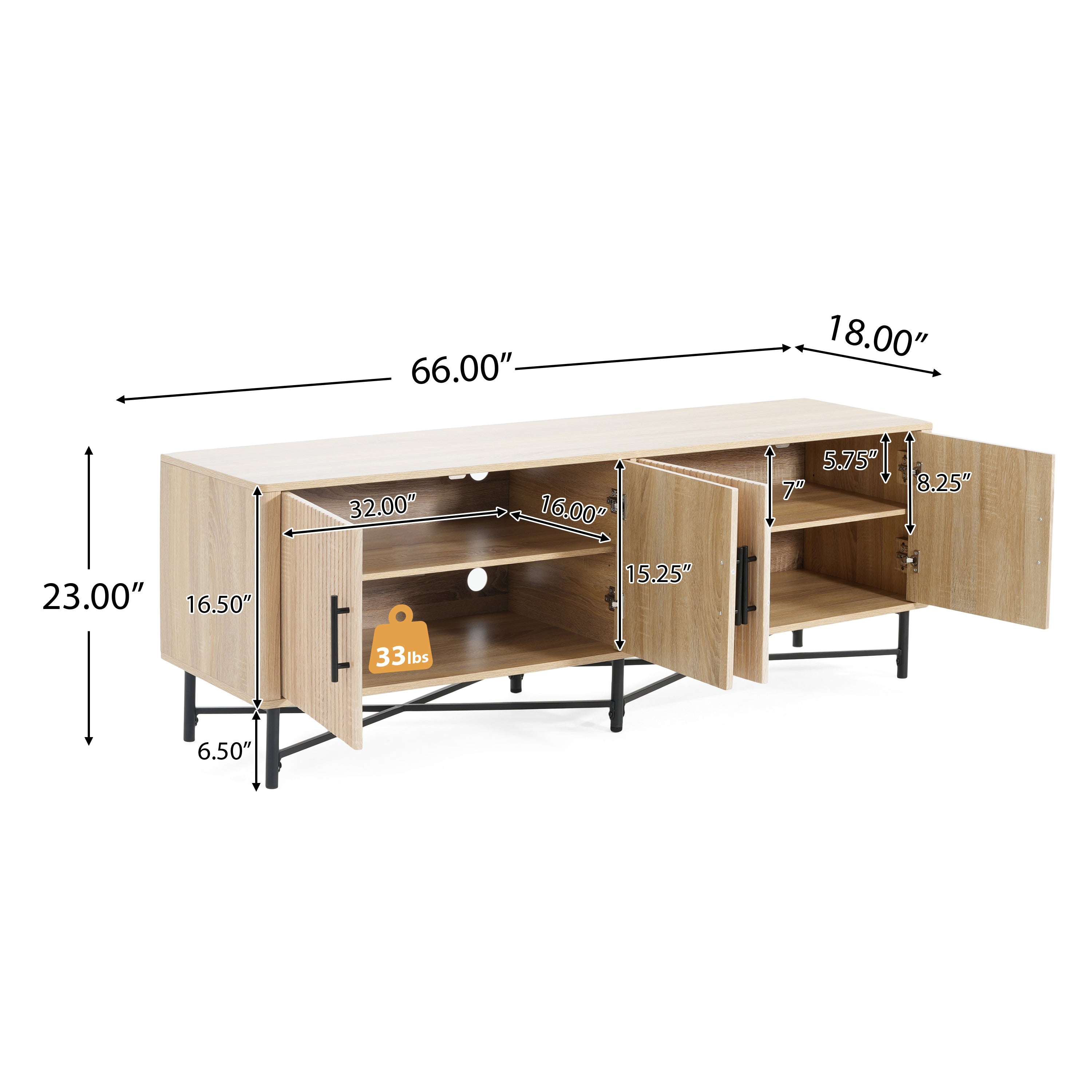 4-Door Fluted Low TV Cabinet