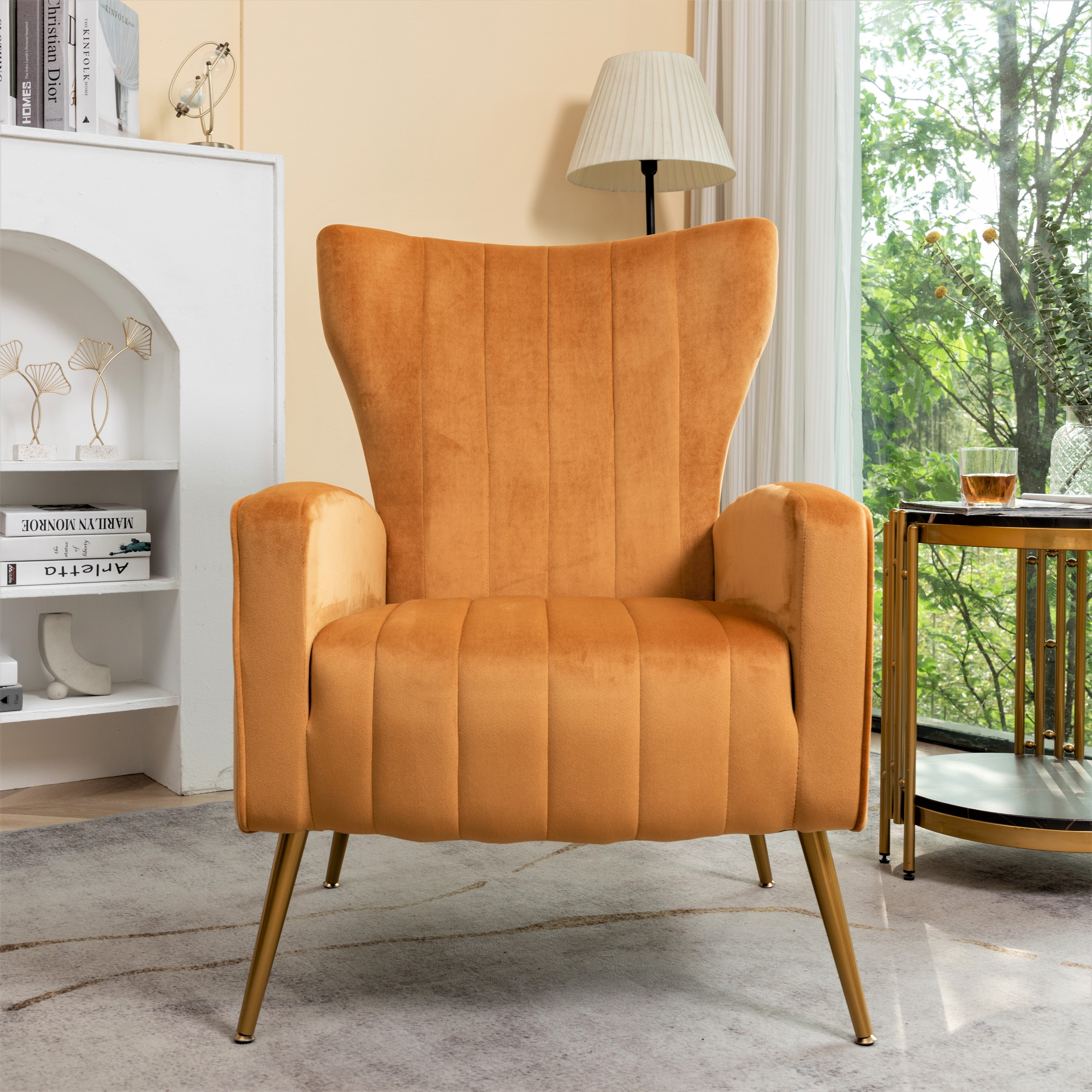 Velvet Accent Chair with Metal Legs, Modern Upholstered Armchair, Wingback Side Chair for Living Room Bedroom Small Spaces