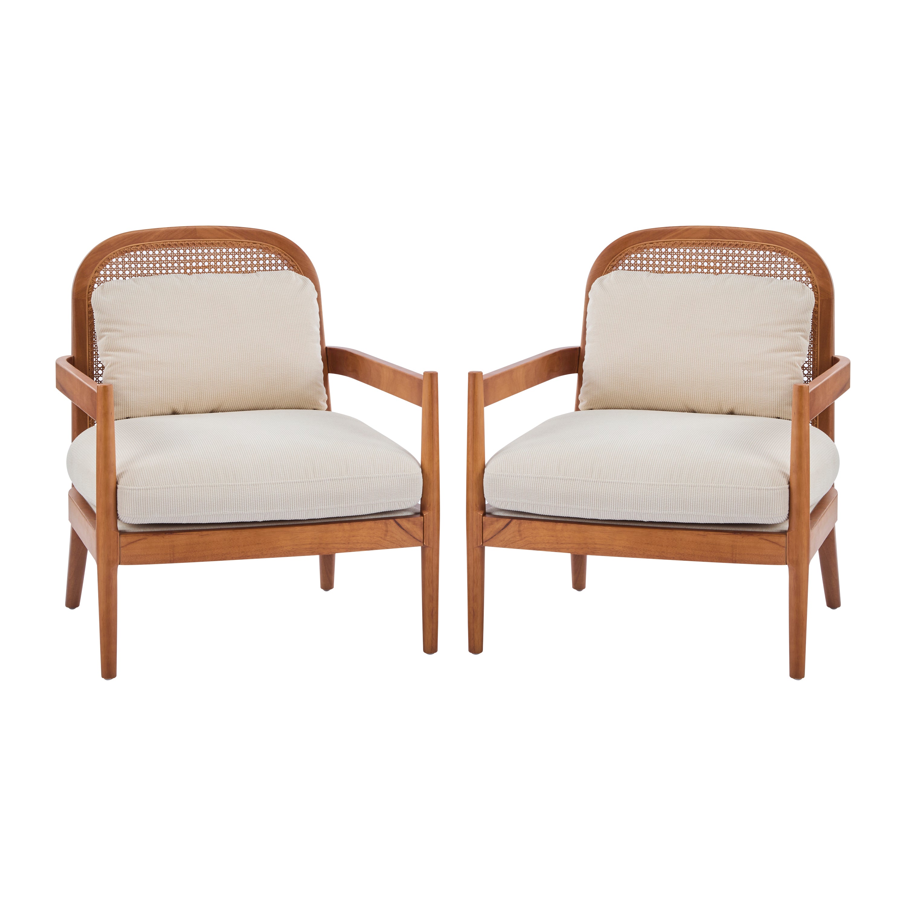 Elliston Solid Wood and Rattan Accent Chair with Cushions, Set of 2