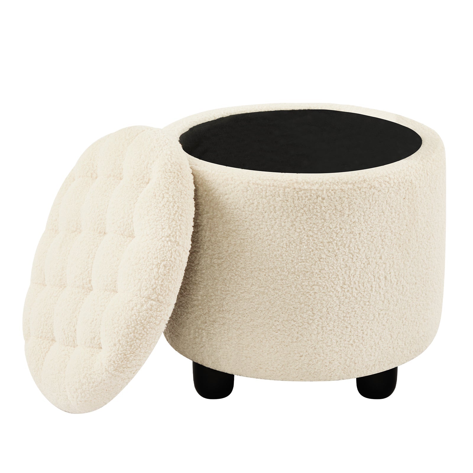 Small Upholstered Circle Pouf Footstool with Removable Lid Storage