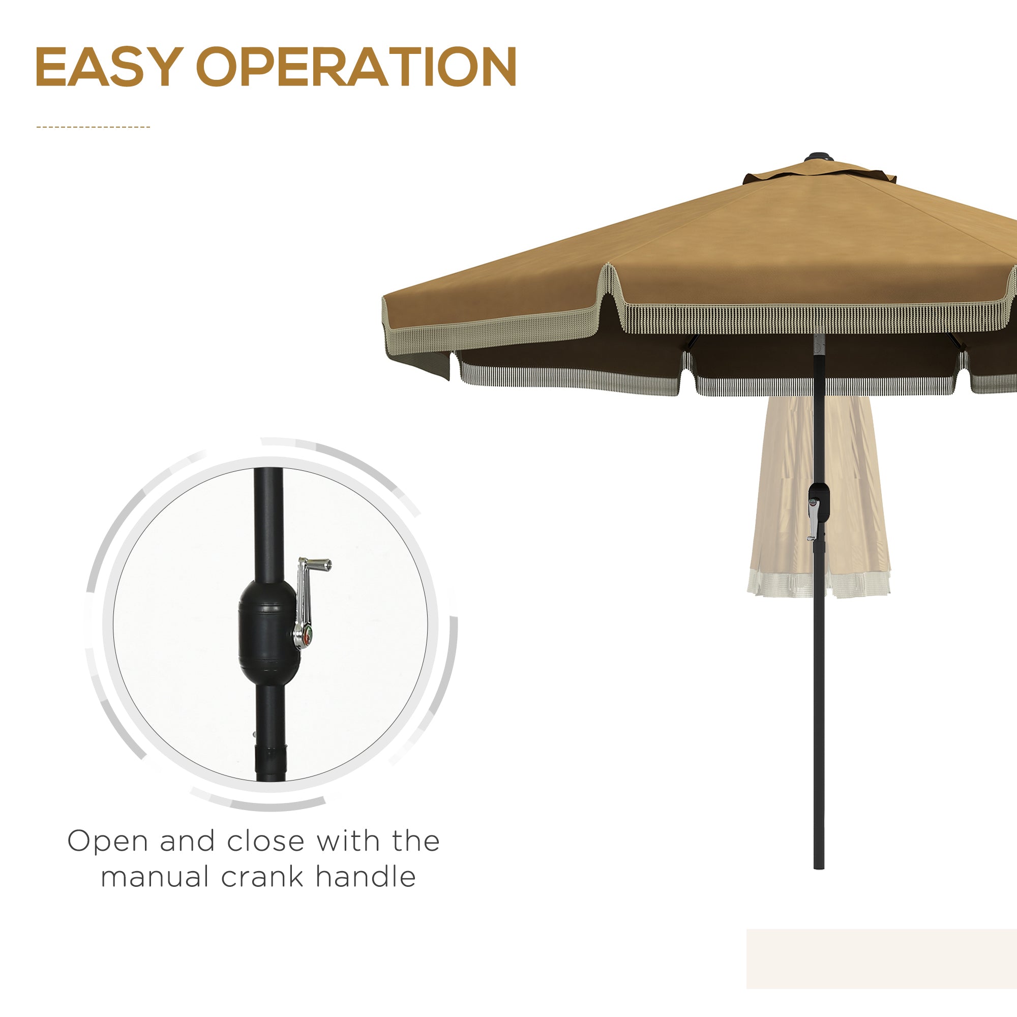 9' Fringe Edge Patio Umbrella with Push Button Tilt and Crank