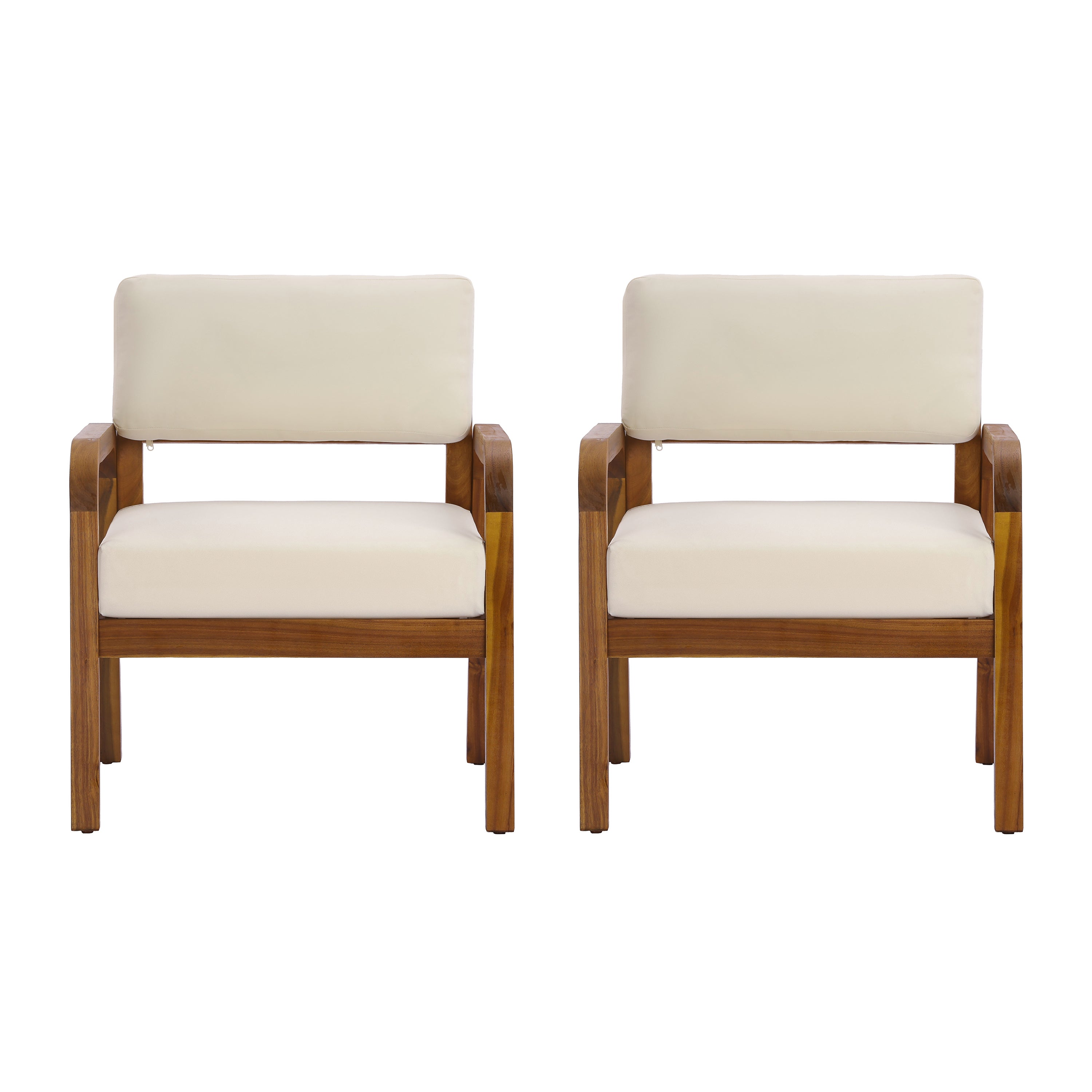 Outdoor Acacia Wood Armchair with Weather-Resistant Cushions, Set of 2