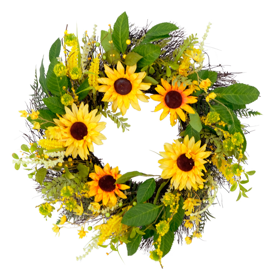 24" Artificial Green and Yellow Sunflower Floral Spring Door Wreath