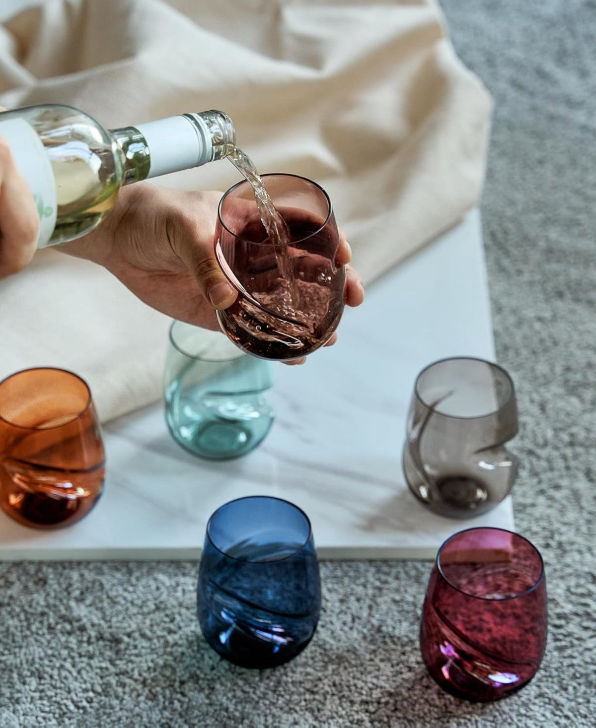 Unbreakable Aerating Stemless Pastel Wine Glasses Set of 6
