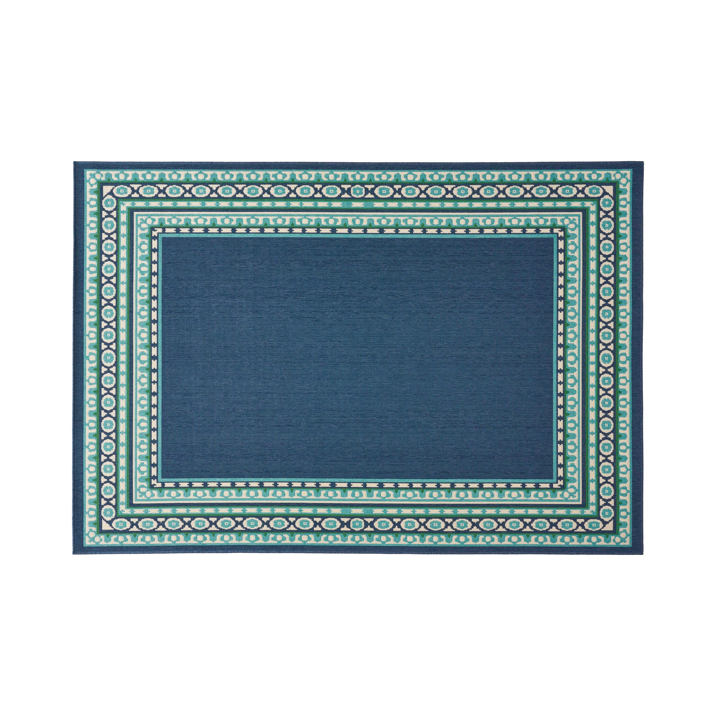 110"x79" Outdoor Rug with Rectangle Shape and Geometric Border Design
