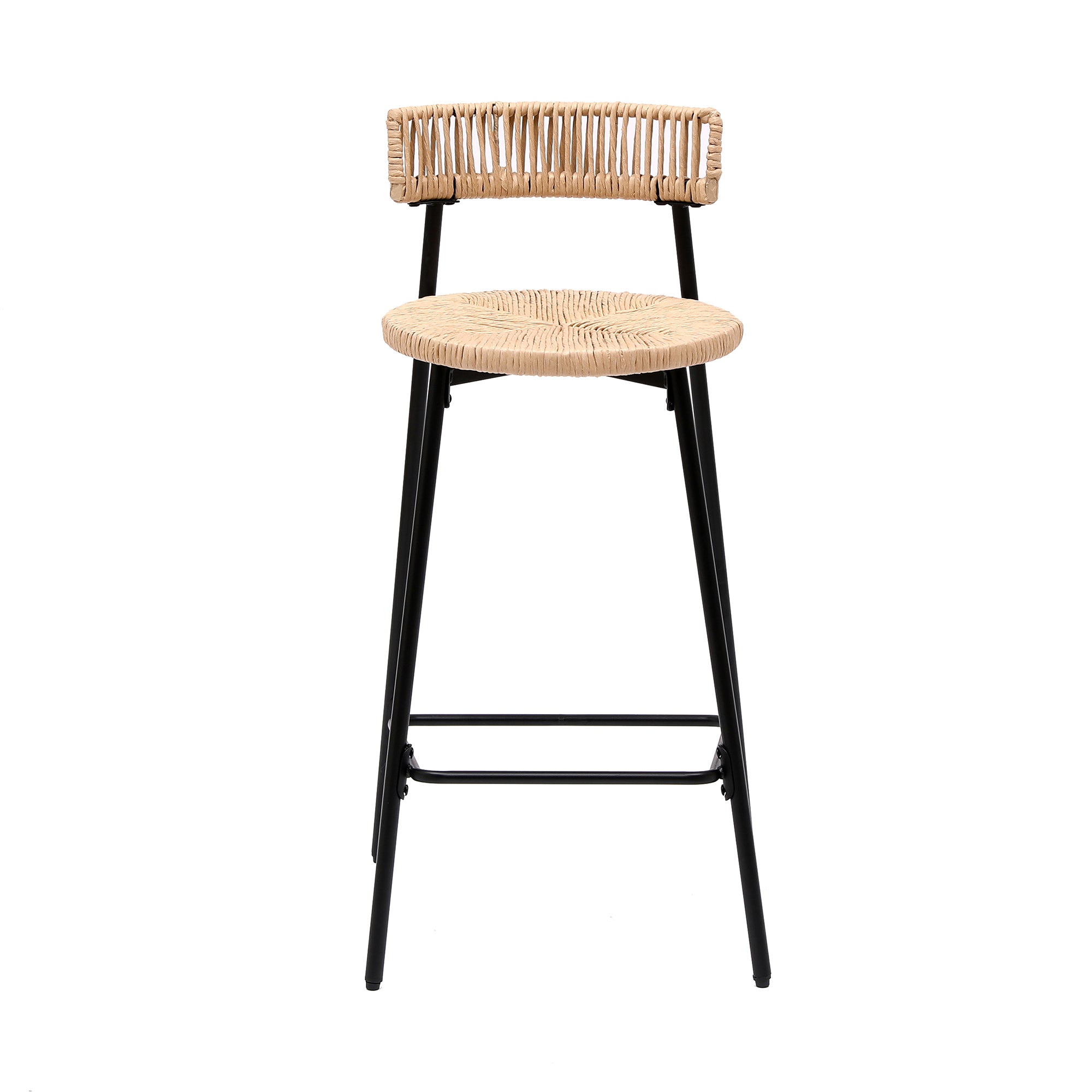 Boho Handwoven Paper Rope Counter Stools, Set of 2