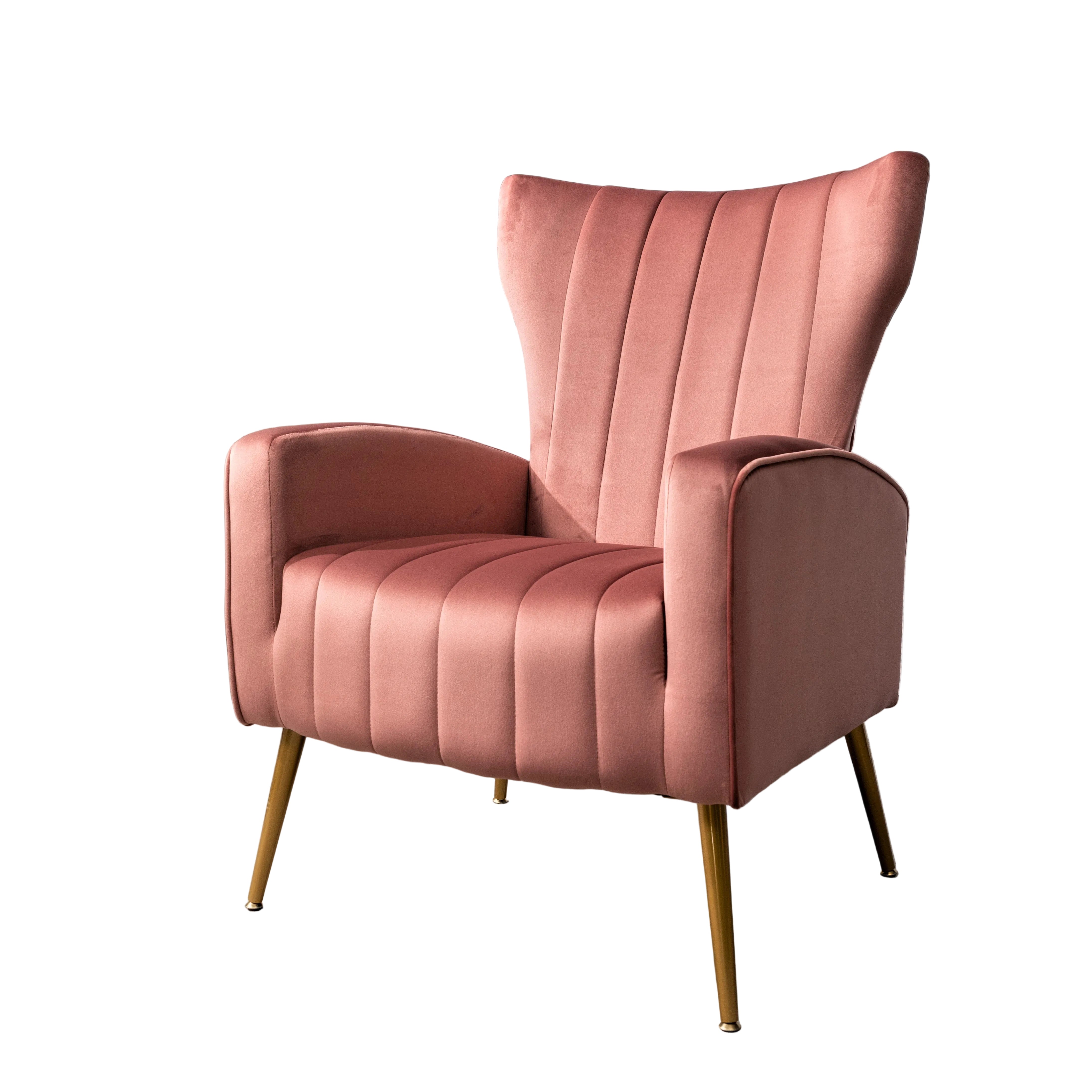 Velvet Accent Wingback Armchair with Metal Legs