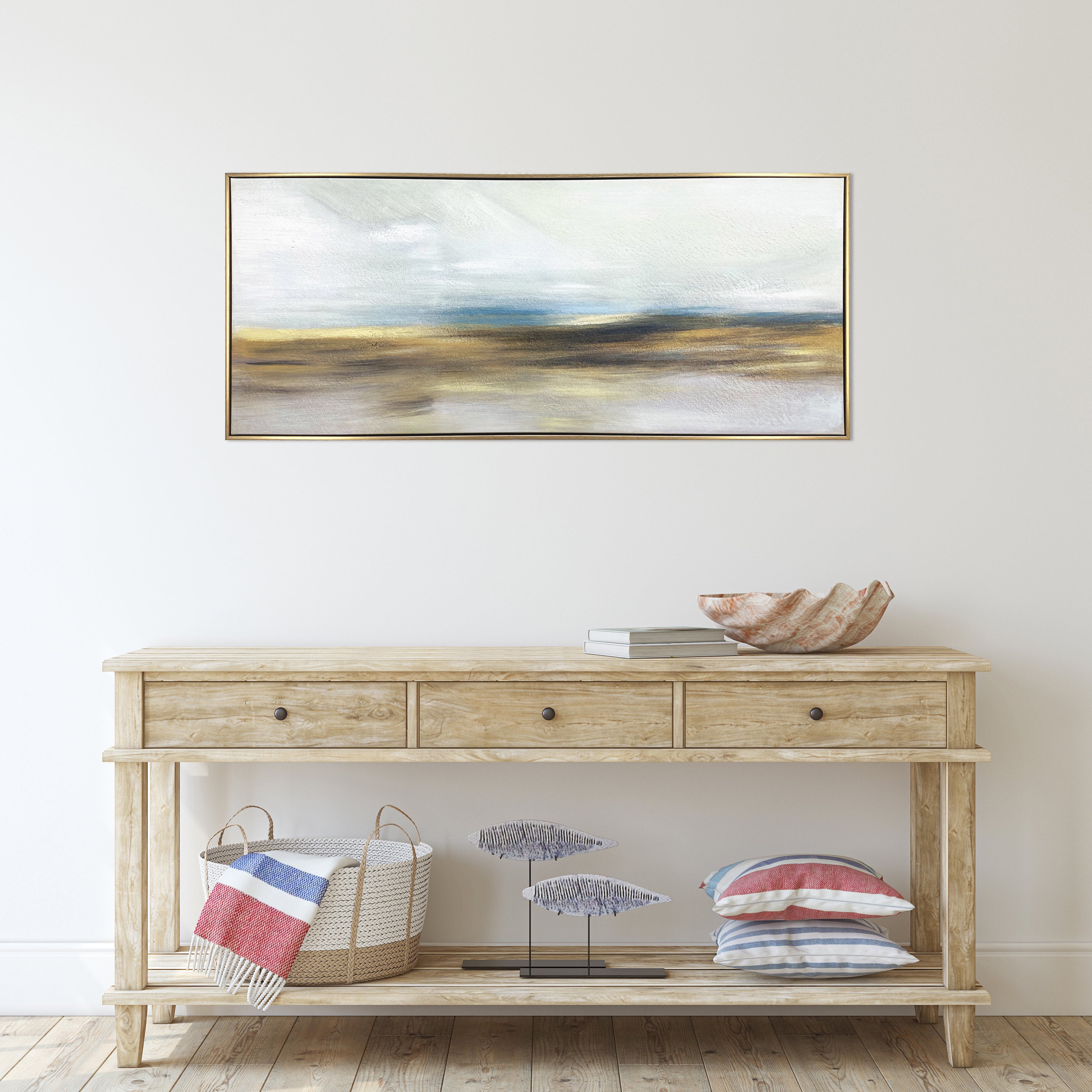 The Horizon Hand Painted Floating Framed Canvas Wall Art Print, 19"x45"