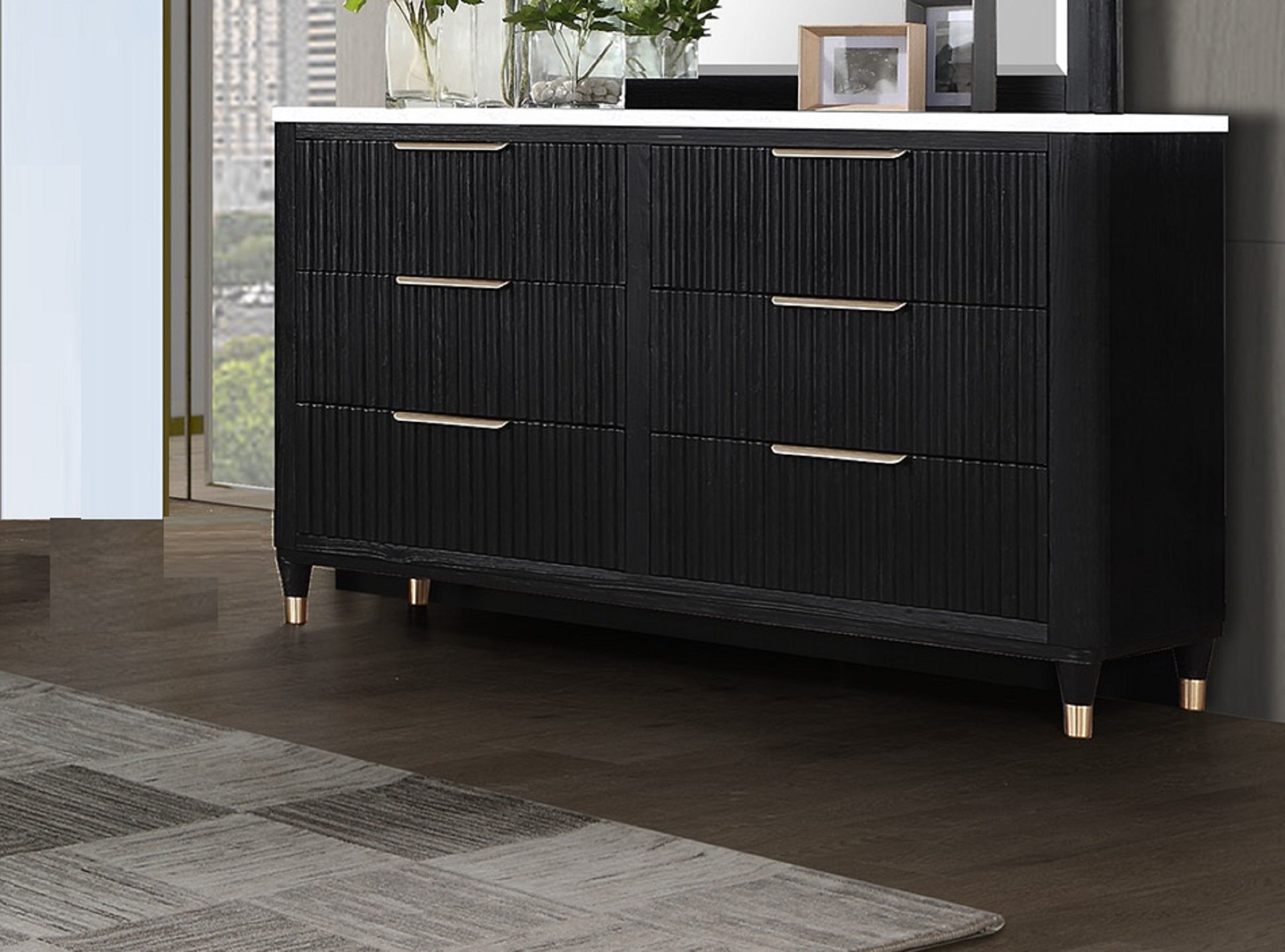 Modern Aesthetic 6-Drawers Dresser with Stone Top