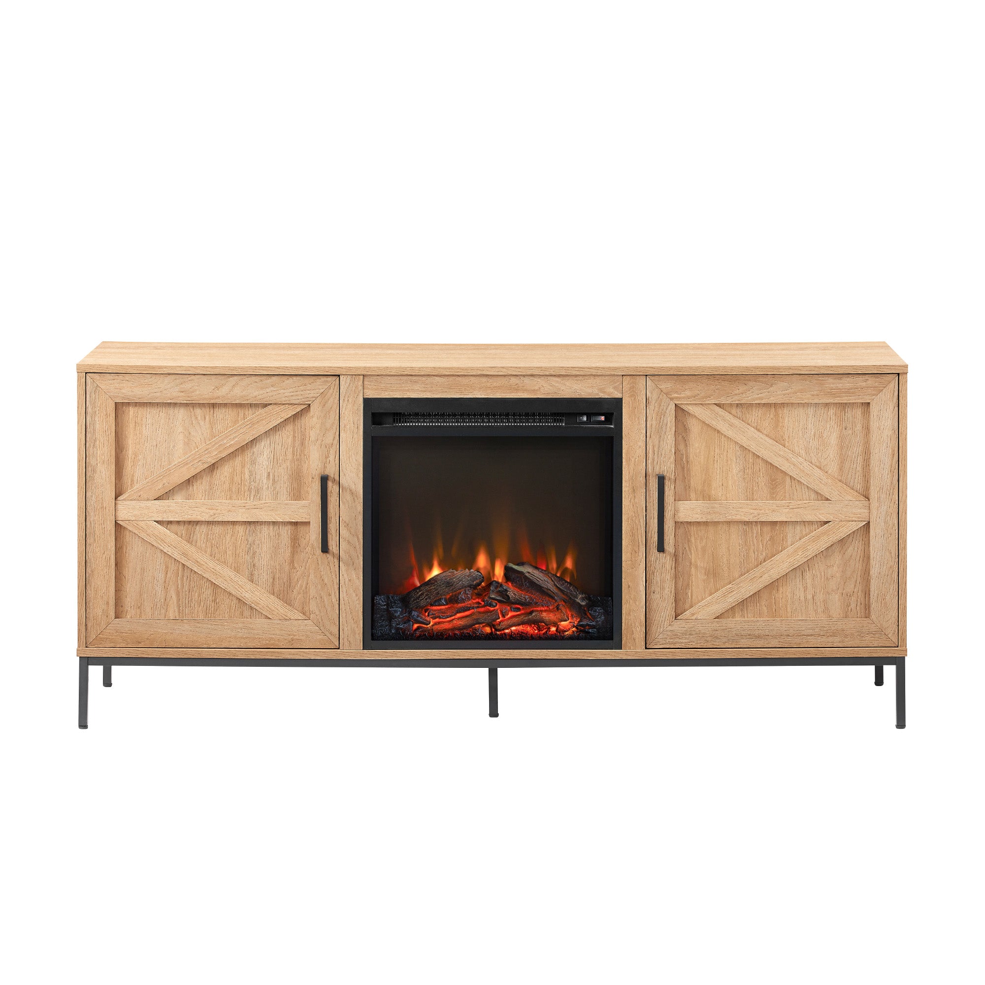 Fireplace TV Stand with 2 Doors and 2 Adjustable Shelves for TVs Up To 65 Inches, Coastal Oak by Walker Edison