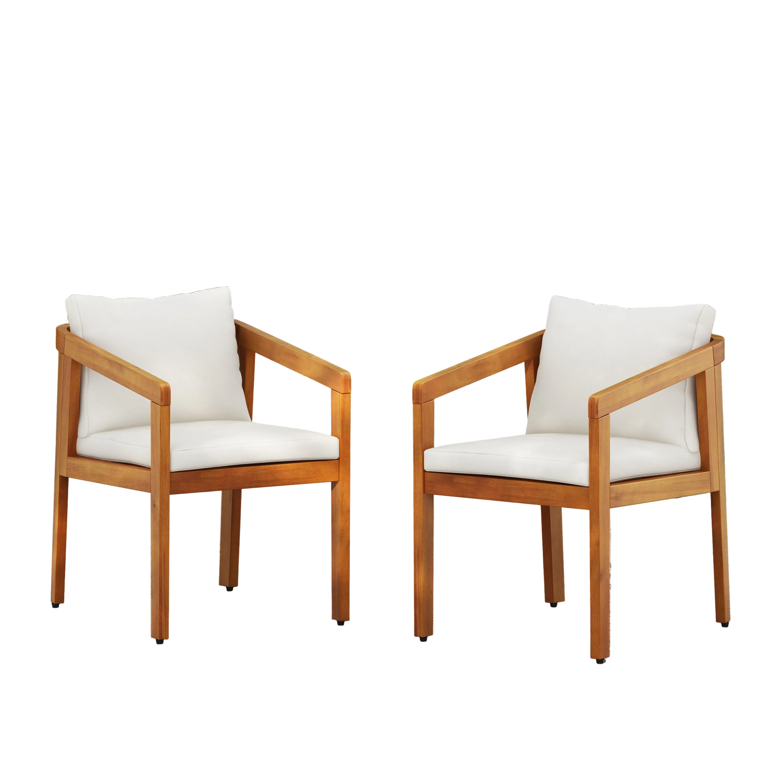 Acacia Wood Outdoor Dining Chair with Cushion, Set of 2