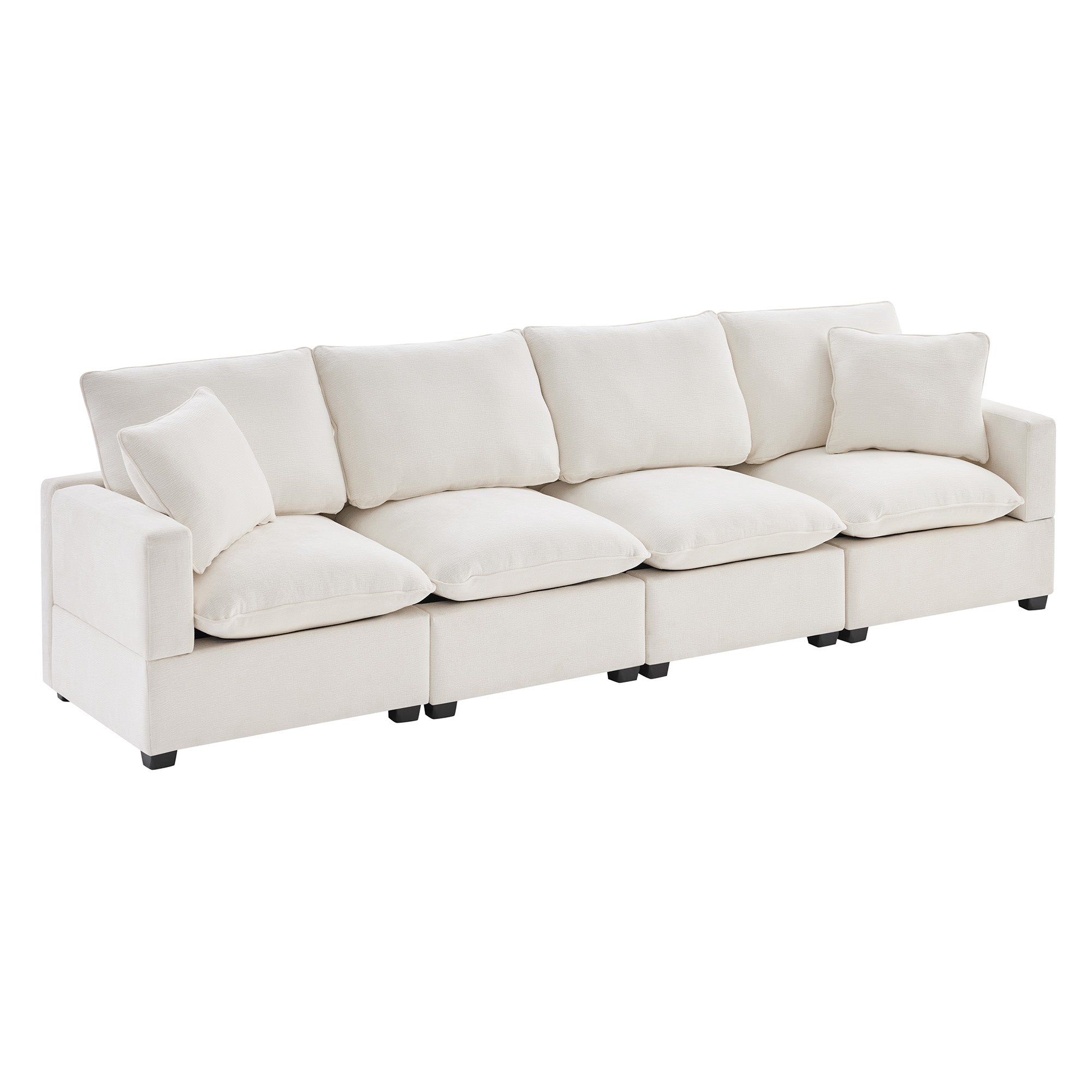 Chenille Modular Sofa with 2 Pillows, Seats 4