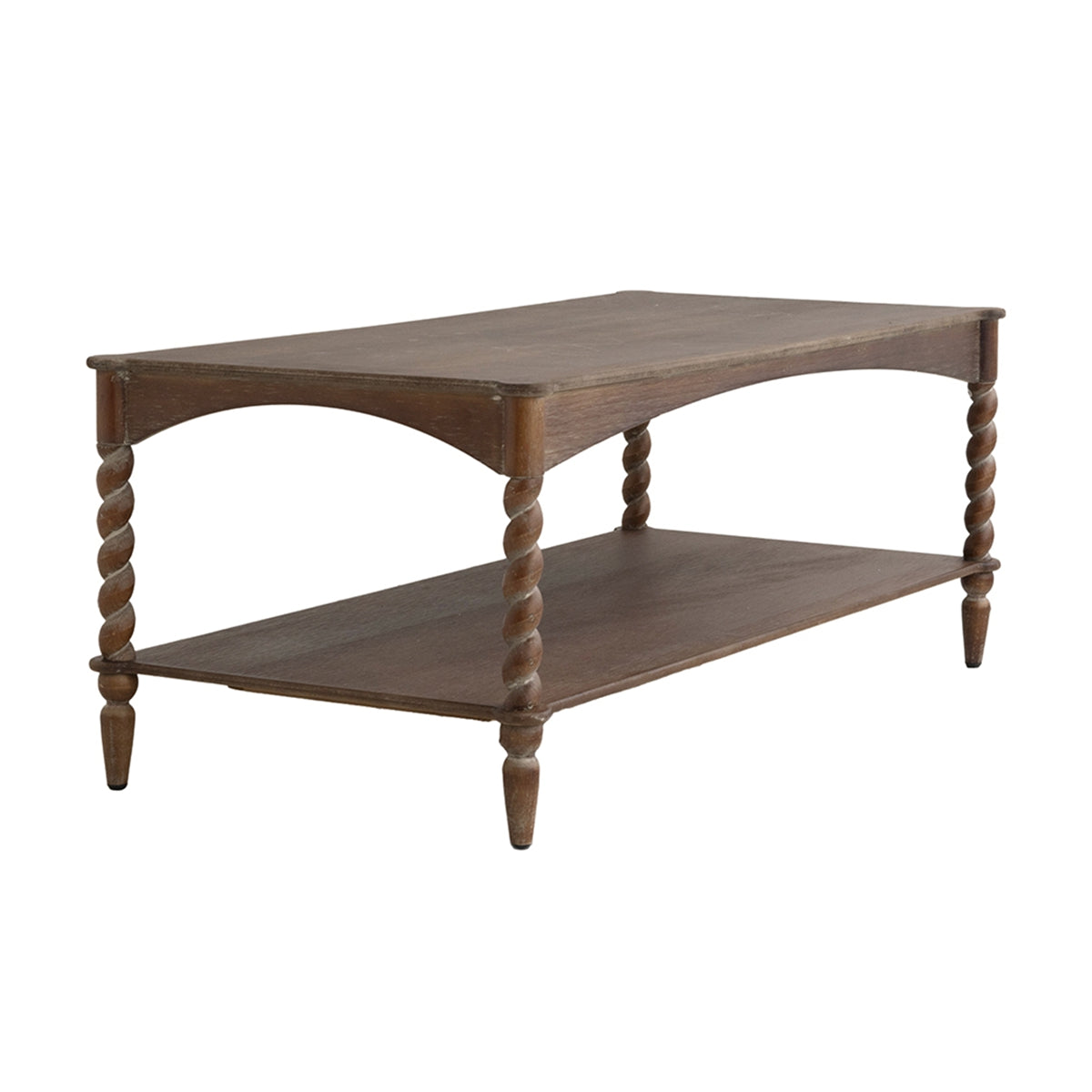 Rustic Brown Wood Coffee Table with Turned Spiral Legs