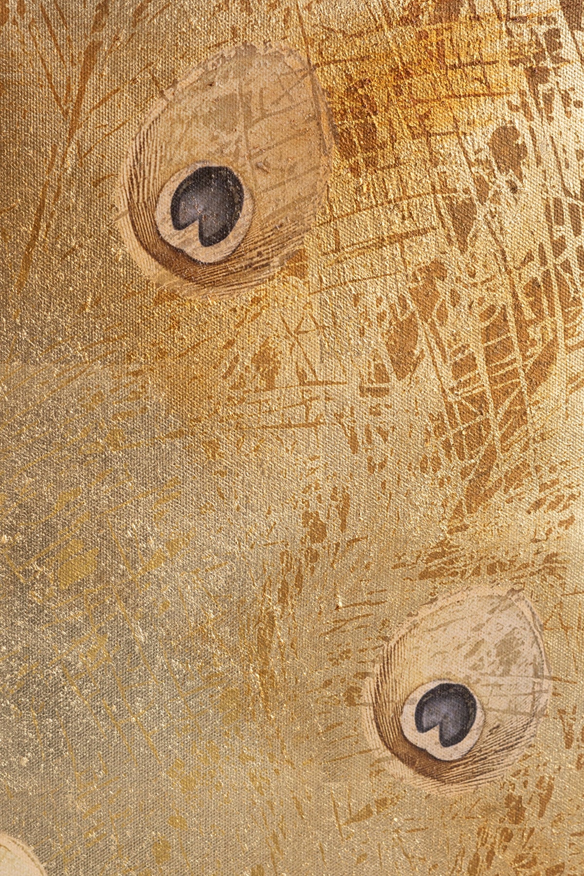 Hand-Painted Peacock Wall Art with Textured Gold Background, 30.7" x 46.5"