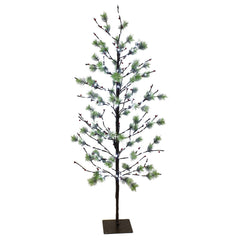 5 ft Pre-lit Artificial Christmas Twig Tree with White LED Twinkle Lights & Metal Stand