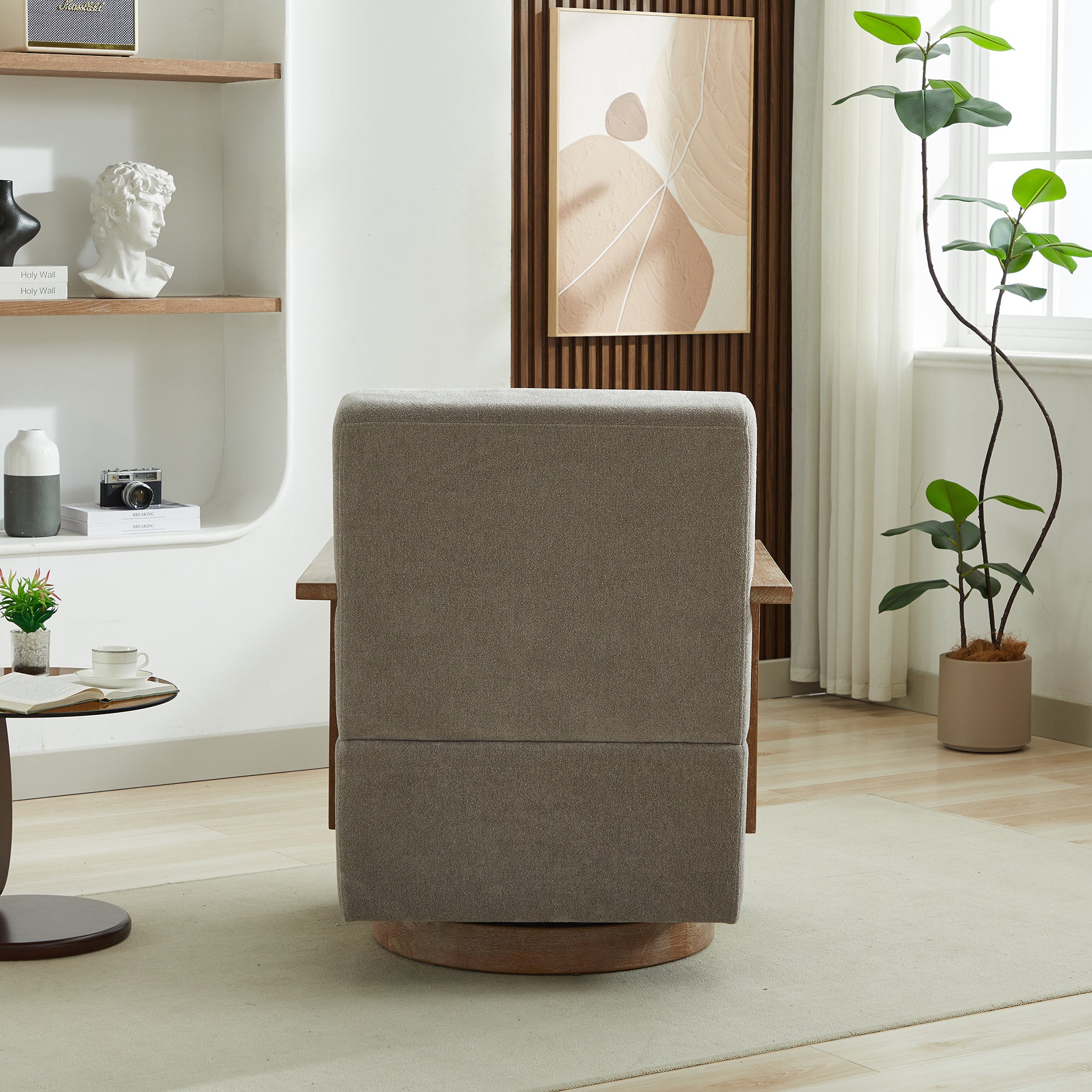 Swivel Modern Upholstered Accent Chair with Solid Wood Armrests