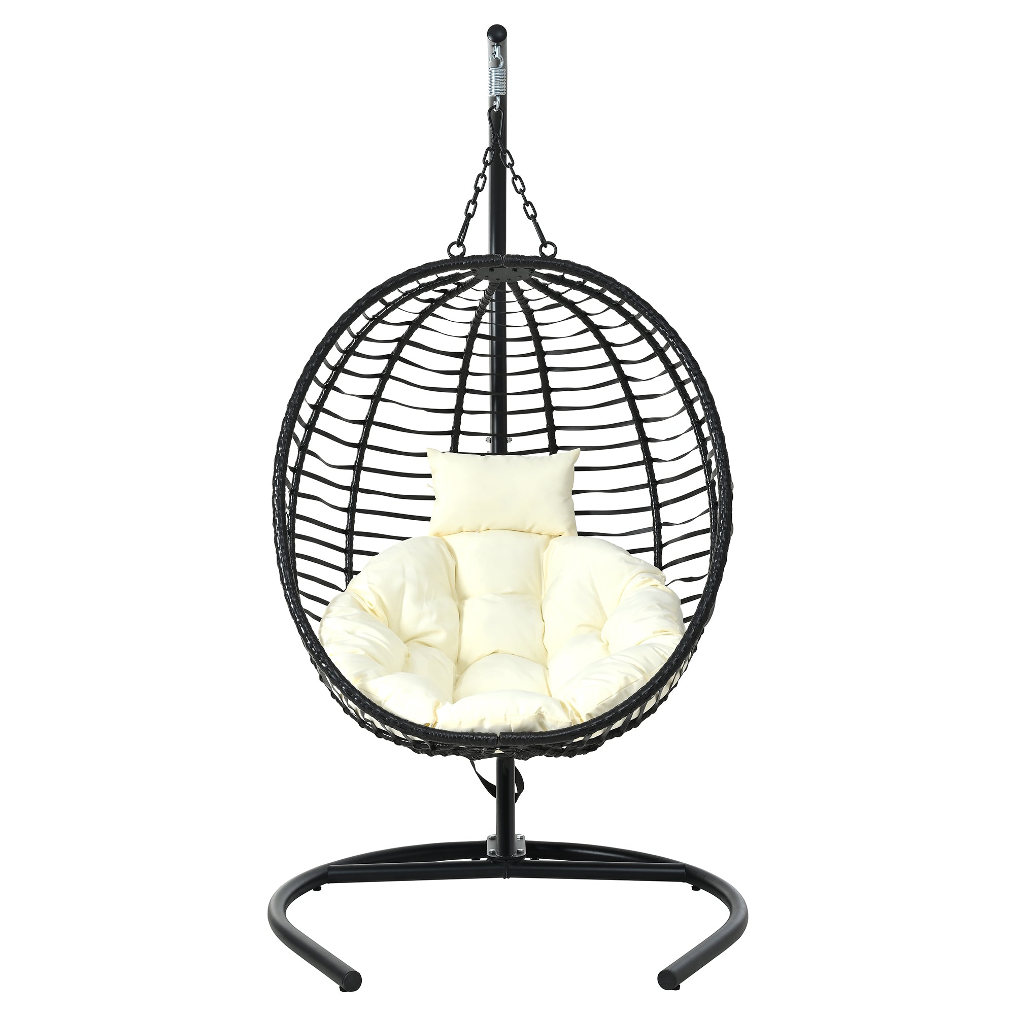 Folding Hanging Swinging Egg Chair with Stand & Tufted Cushion