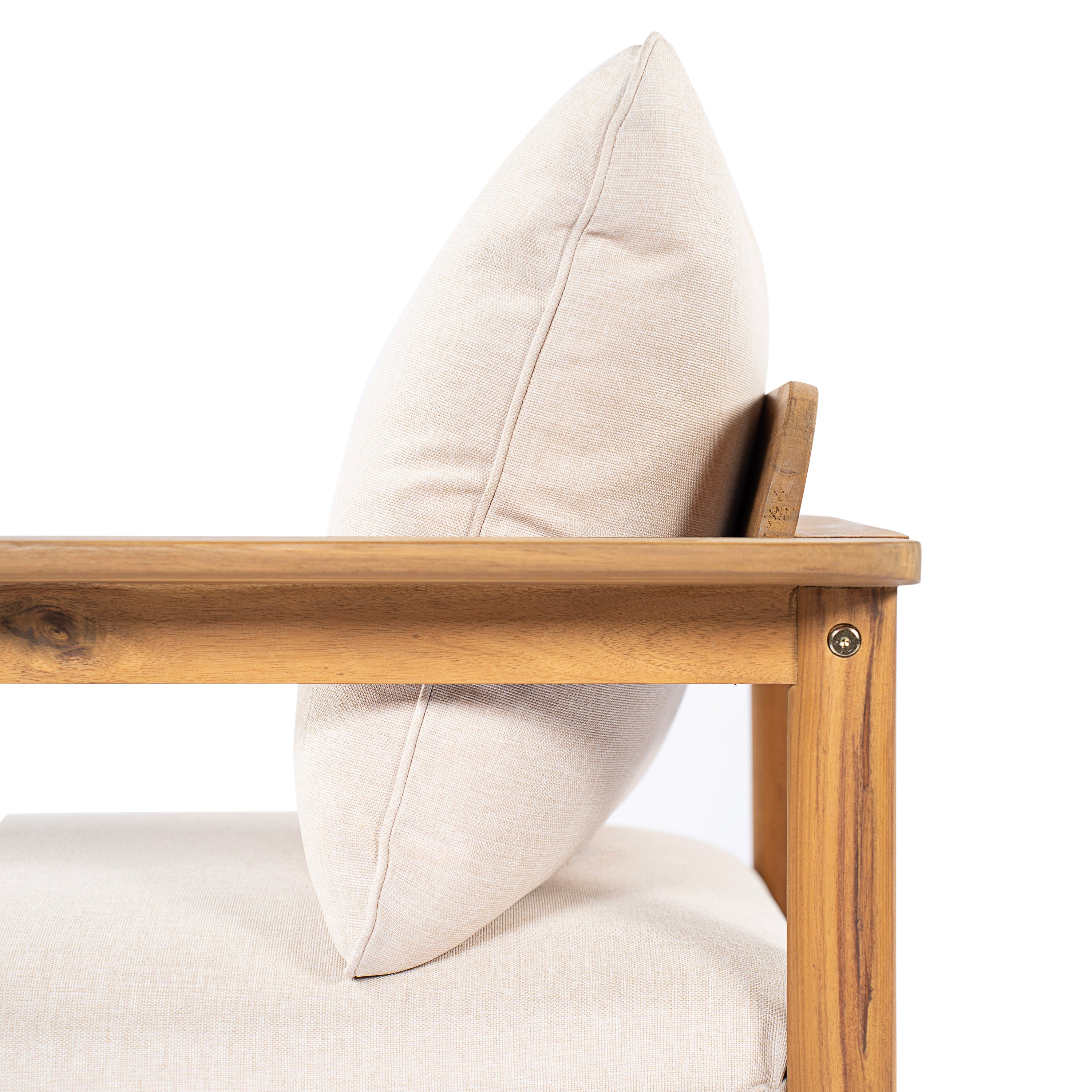 Terassi Outdoor Acacia Wood 4 Seater Sofa, Light Teak Finish with Beige Cushion