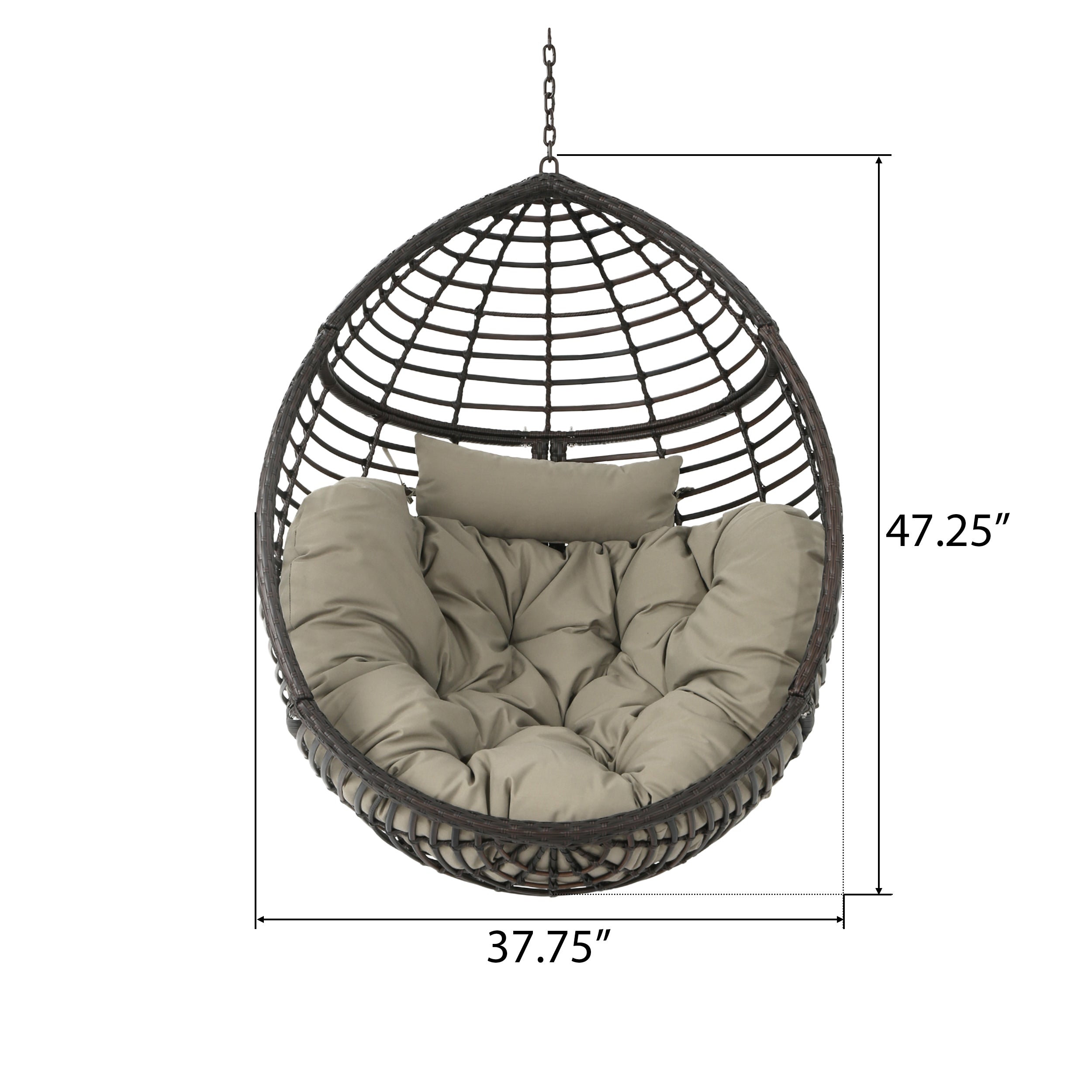 Liberation Outdoor Hanging Basket Chair with Metal Frame and Seat Cushion