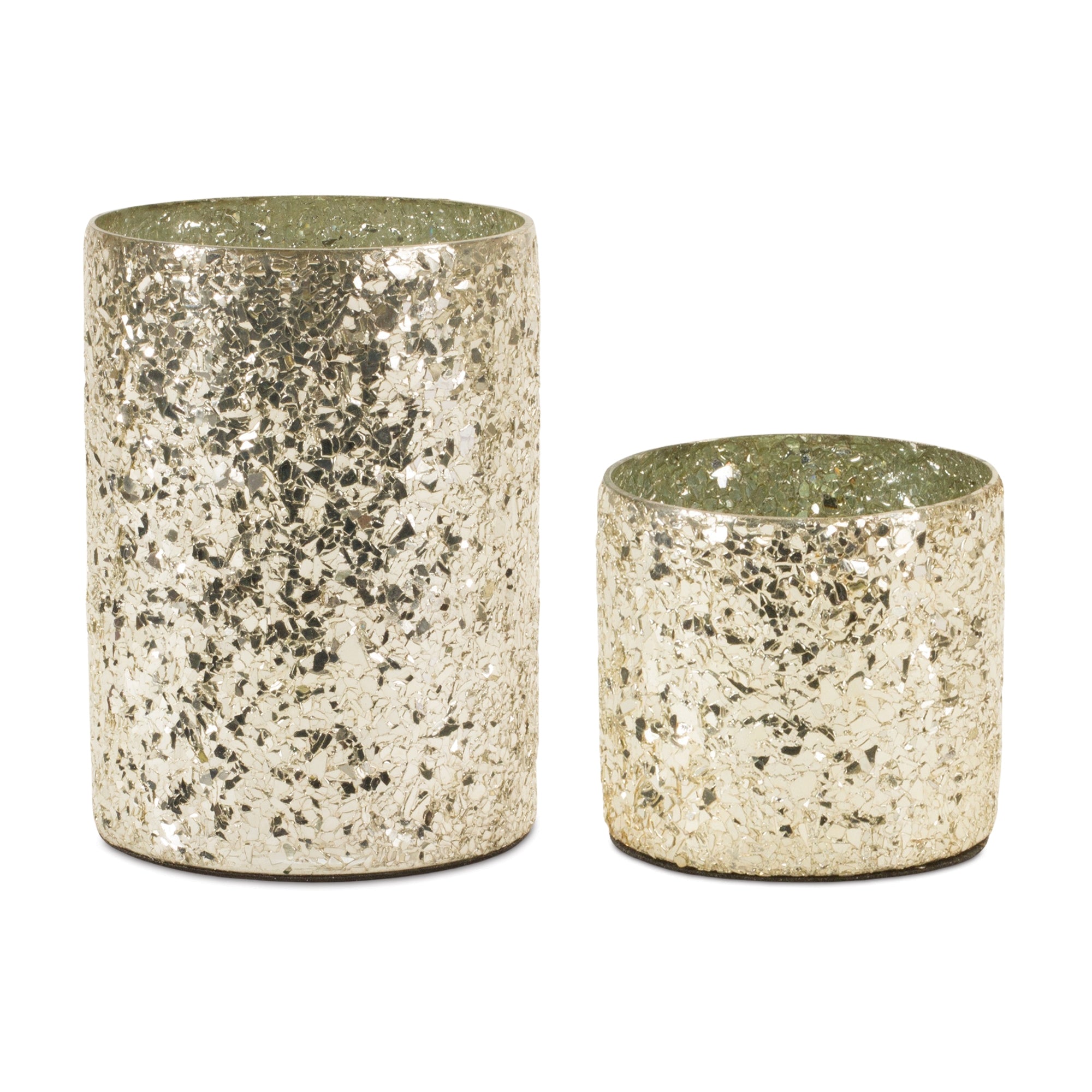 Gold Mosaic Glass Candle Holder, Set of 2