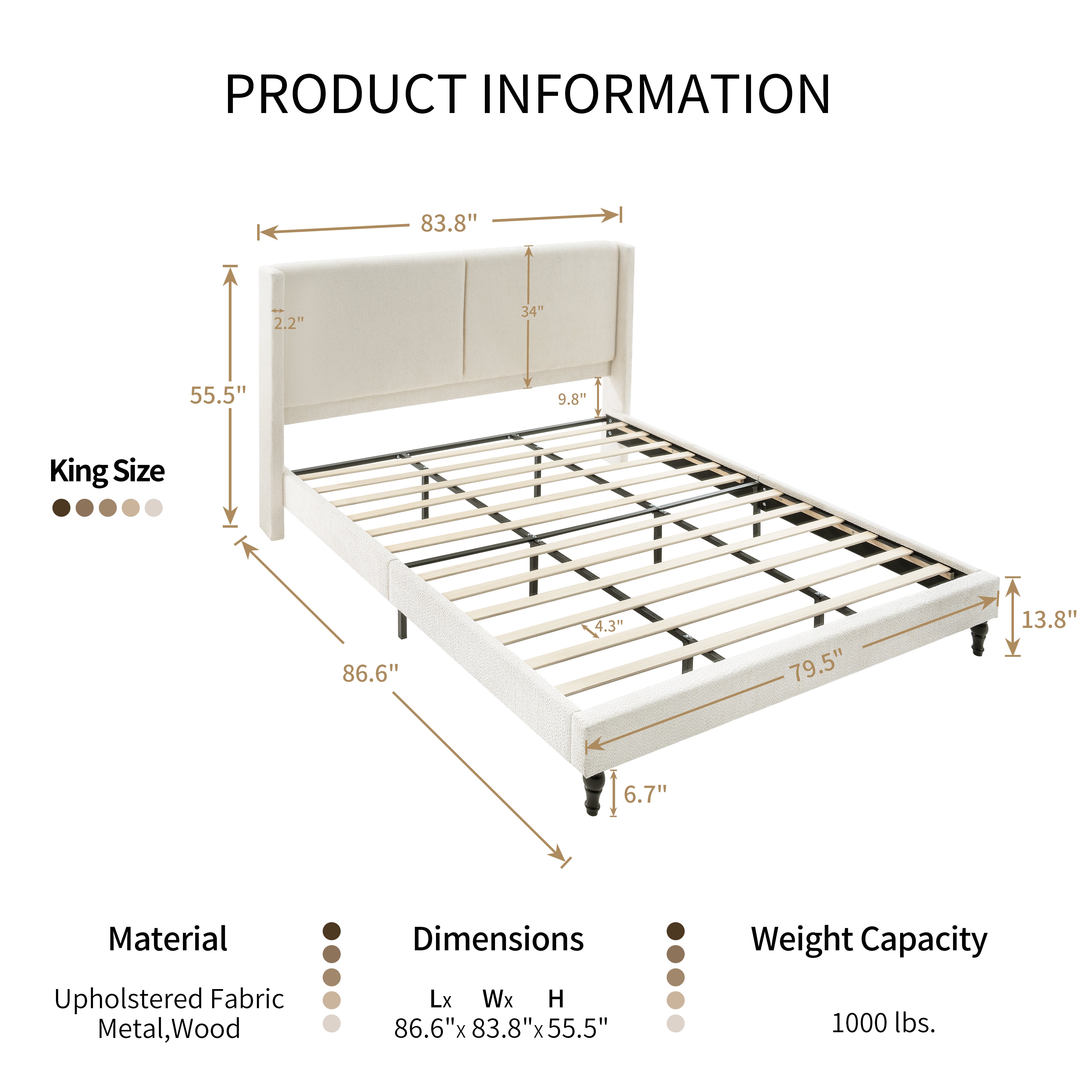 Bed Frame with 55.5"High Back Boucle Upholstered Headboard
