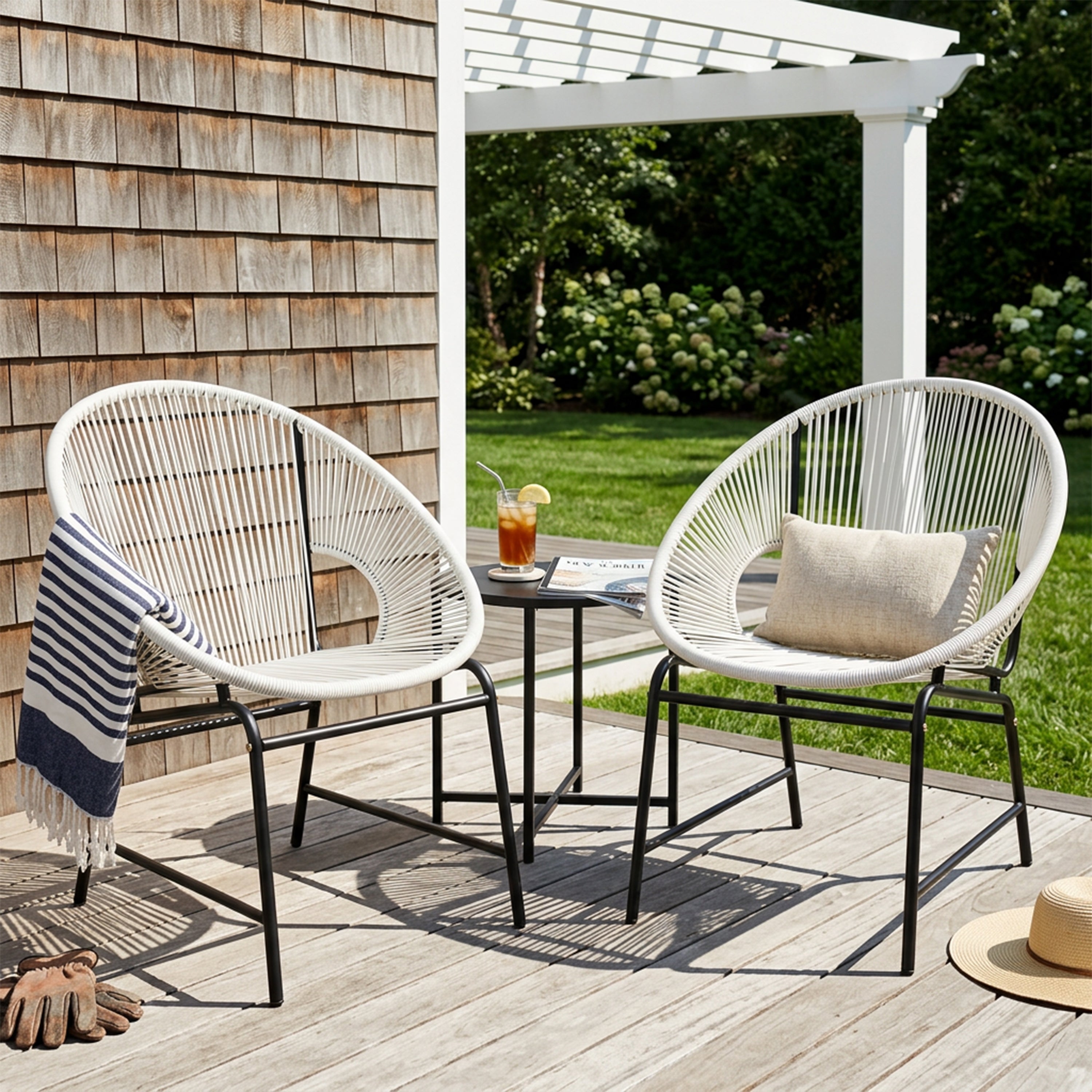 NUSA OUTDOOR PATIO WICKER CHAIR, TEAL PE RATTAN & IRON FRAME, SET OF 2
