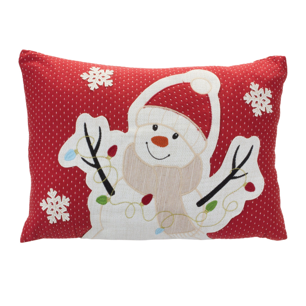 Embroidered Snowman Throw Pillow 17"