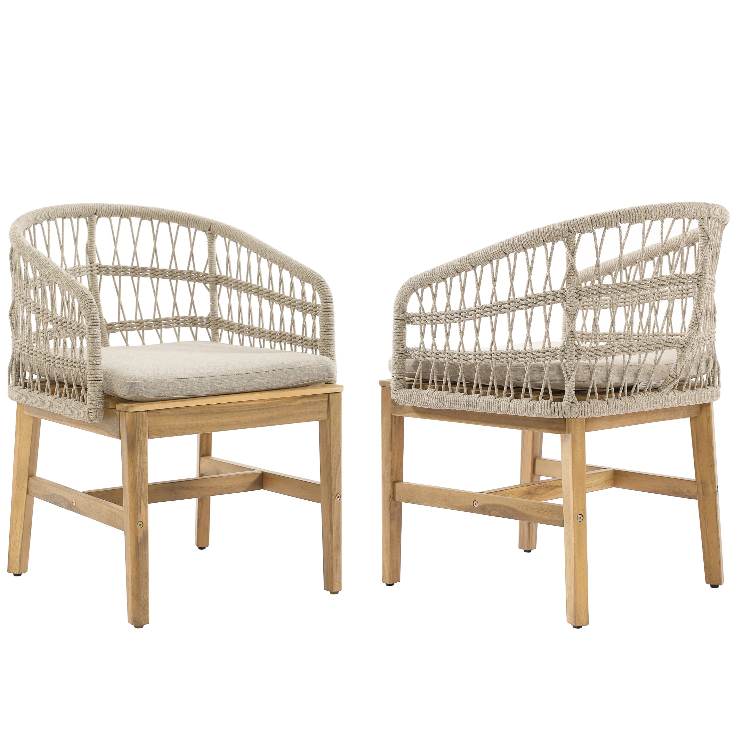 Laguna Outdoor Wood and Rope Dining Chair, Set of 2
